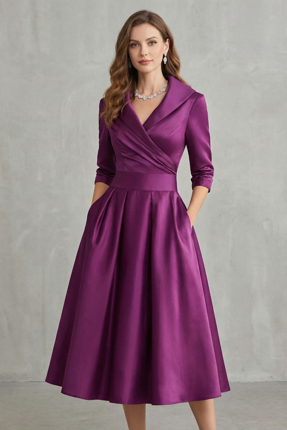 Draped Collar Midi Dress - Elegant Design for Special Occasions