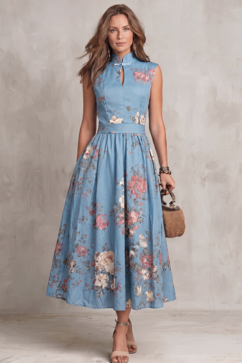 Vintage Floral Midi Dress - Elegant Design for Special Occasions