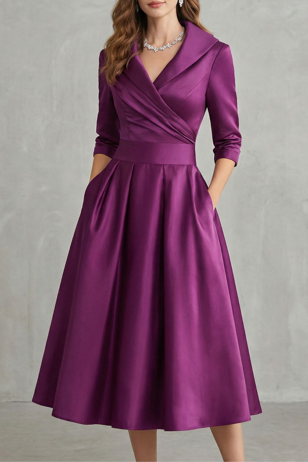 Draped Collar Midi Dress - Elegant Design for Special Occasions