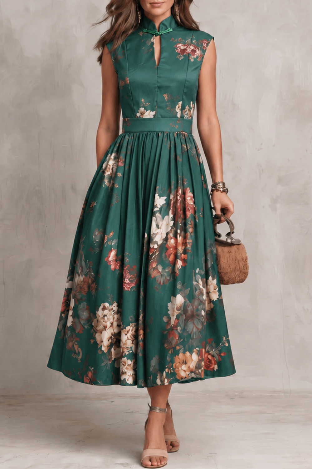 Vintage Floral Midi Dress - Elegant Design for Special Occasions