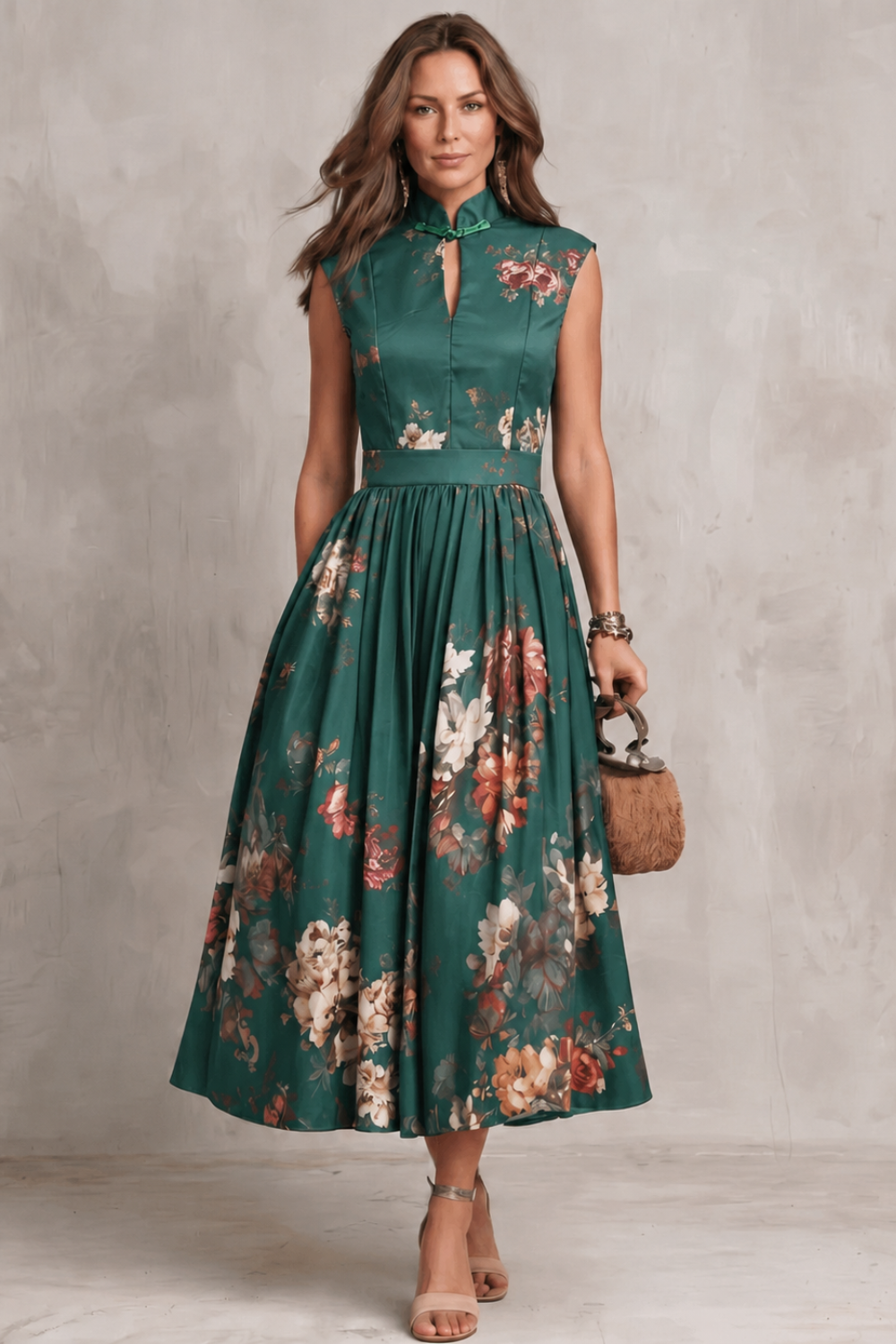 Vintage Floral Midi Dress - Elegant Design for Special Occasions