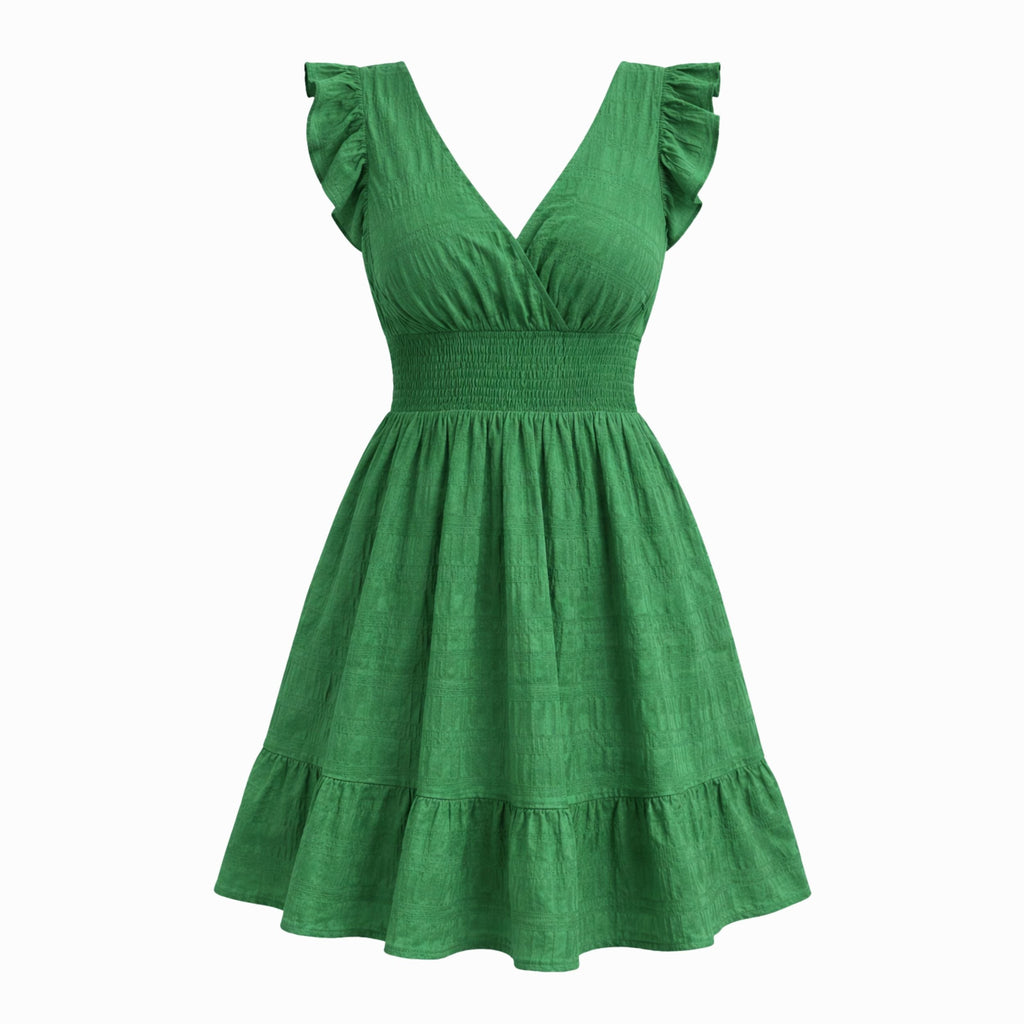 V-Neck Pleated Dress for Women - Slim Fit Elegant Style for Events