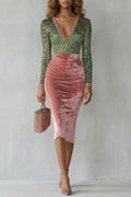 Leopard Velvet Bodycon Midi Dress for Elegant Evening Wear
