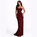Strapless Ribbon Waist Evening Dress | Elegant Long Gown for Women