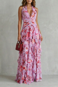 Rose Cascade Halter Maxi Dress - Romantic Floral Design for Special Occasions