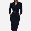 Belted Sheath Dress for Women – Elegant Structured Design for Formal Events