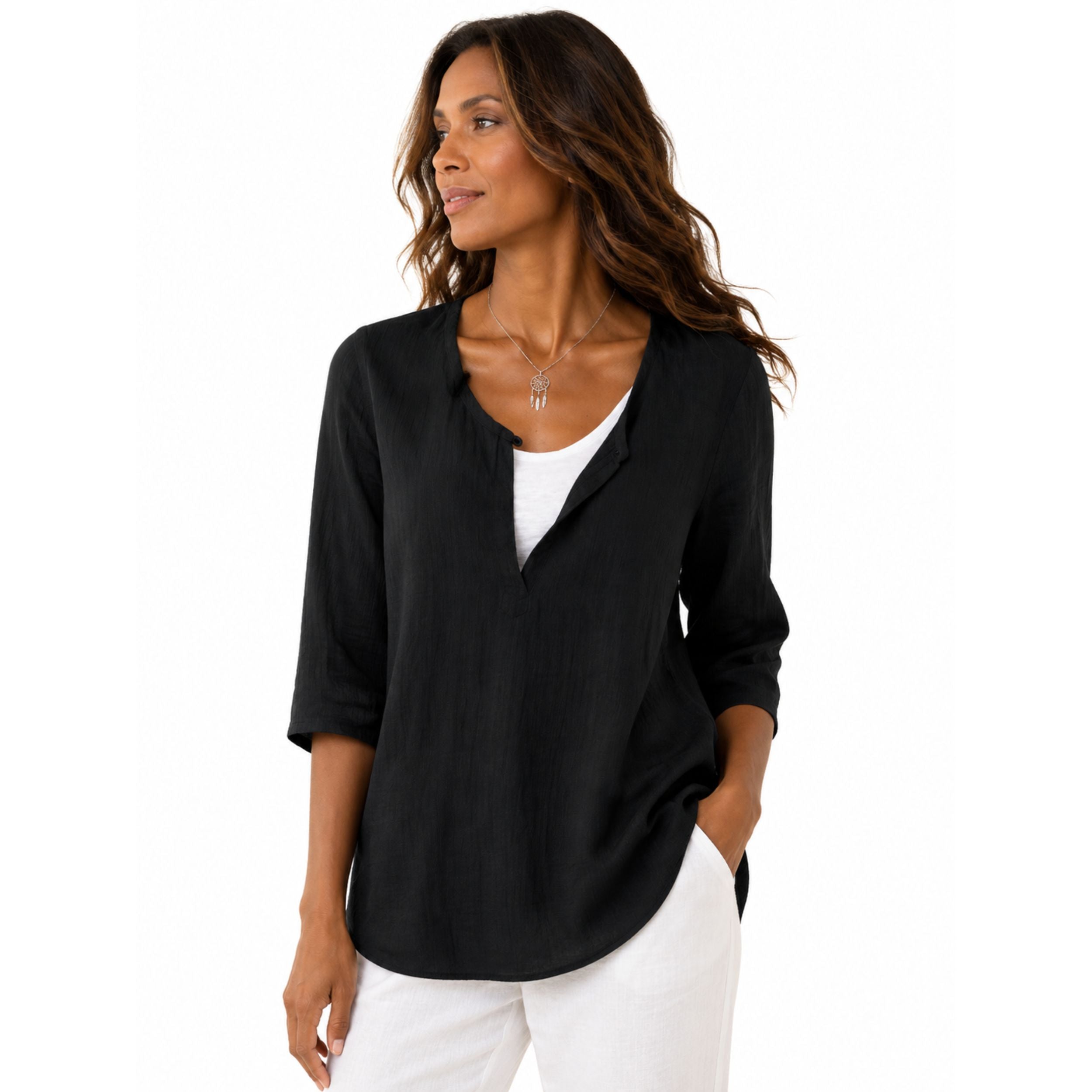 Women's Linen-Blend Layered Blouse - Airy Elegant Design for Casual Wear