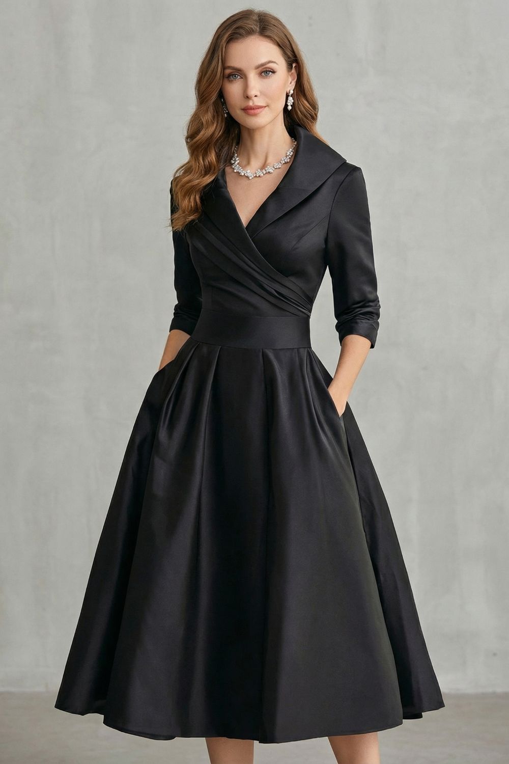 Draped Collar Midi Dress - Elegant Design for Special Occasions