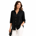 Lightweight Women's Summer Blouse - Rolled Sleeve Design for Casual Wear