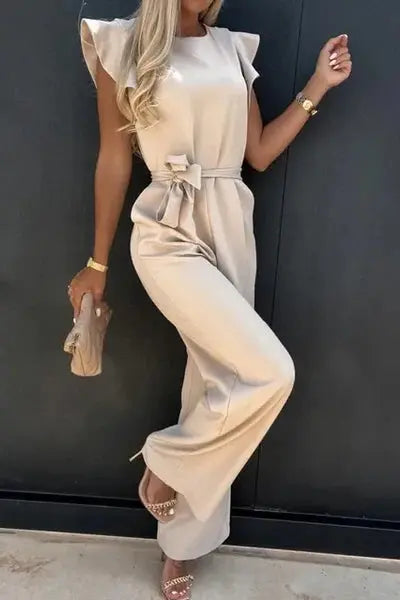 Ruffle Sleeve Belted Jumpsuit for Women - Elegant Casual Outfit