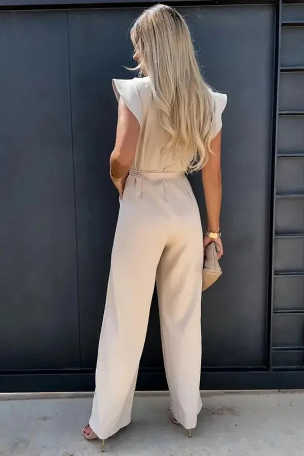 Ruffle Sleeve Belted Jumpsuit for Women - Elegant Casual Outfit
