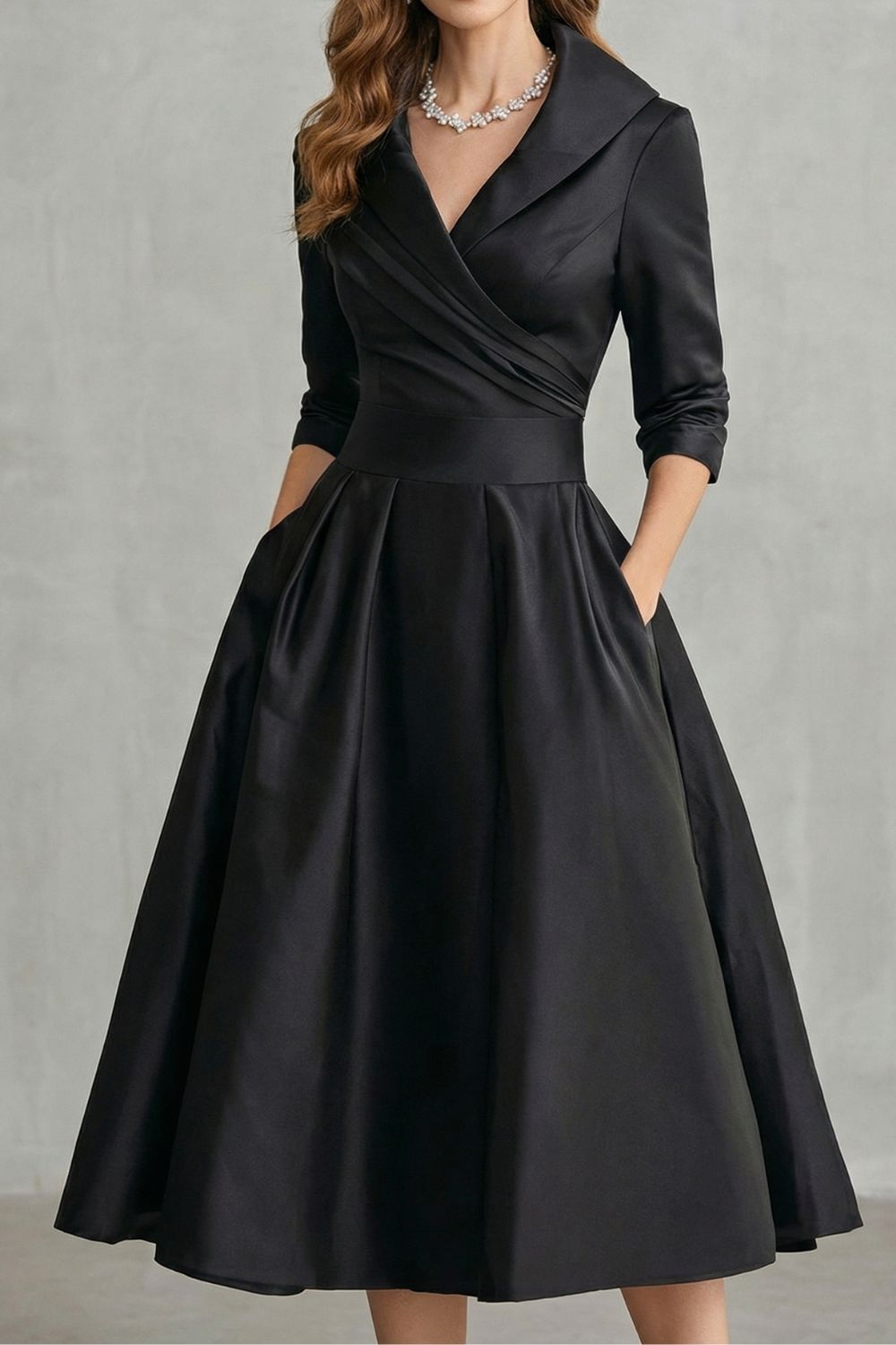 Draped Collar Midi Dress - Elegant Design for Special Occasions