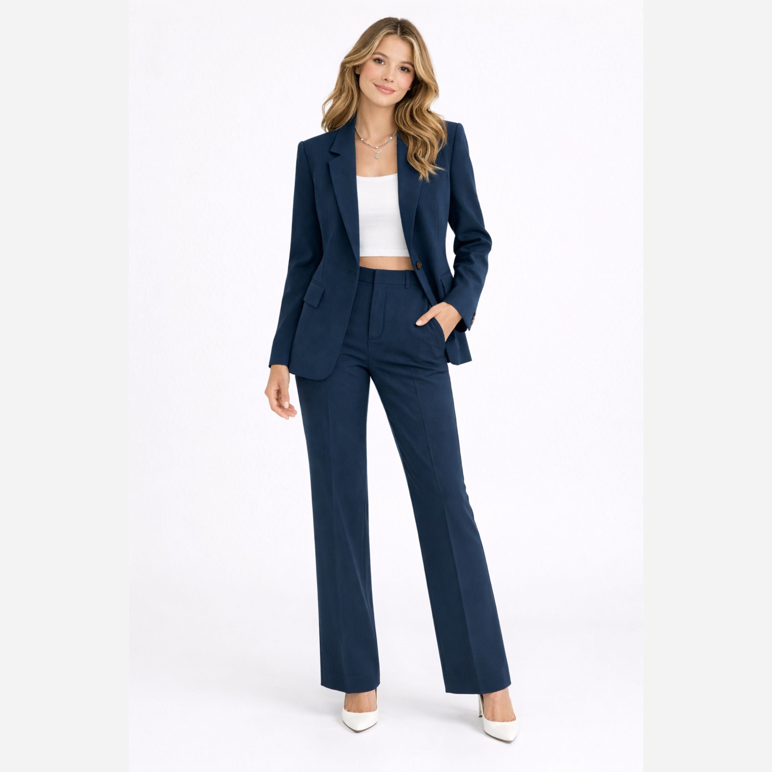 Chic Women's Tailored Blazer and Trousers Suit Set for Office Wear