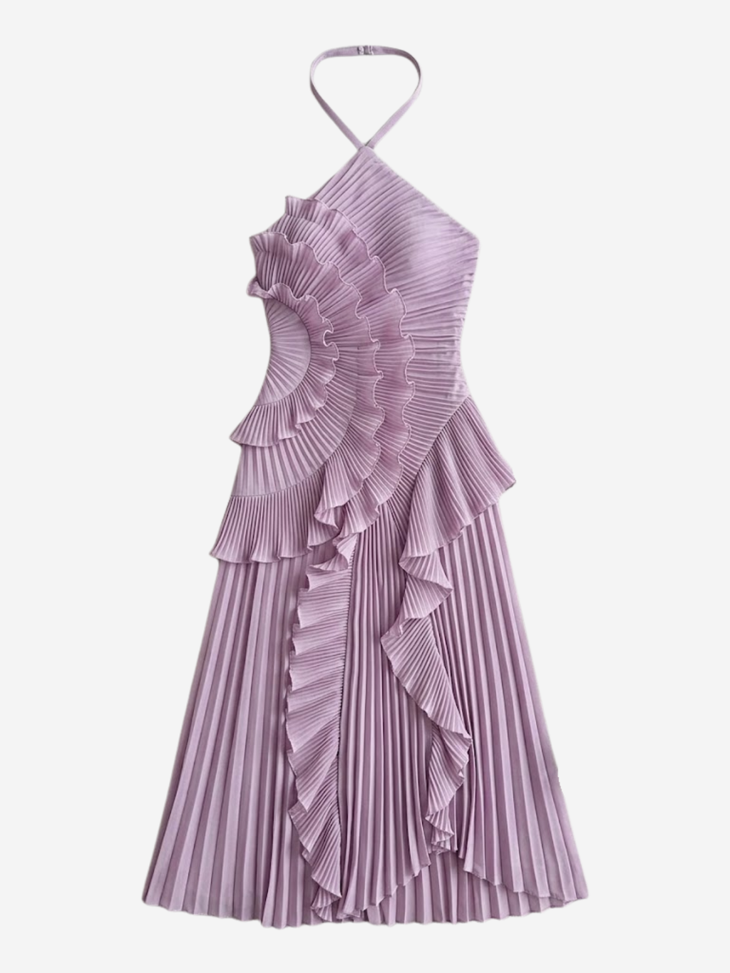 Pleated Ruffle Halterneck Midi Dress for Women - Elegant Summer Fashion