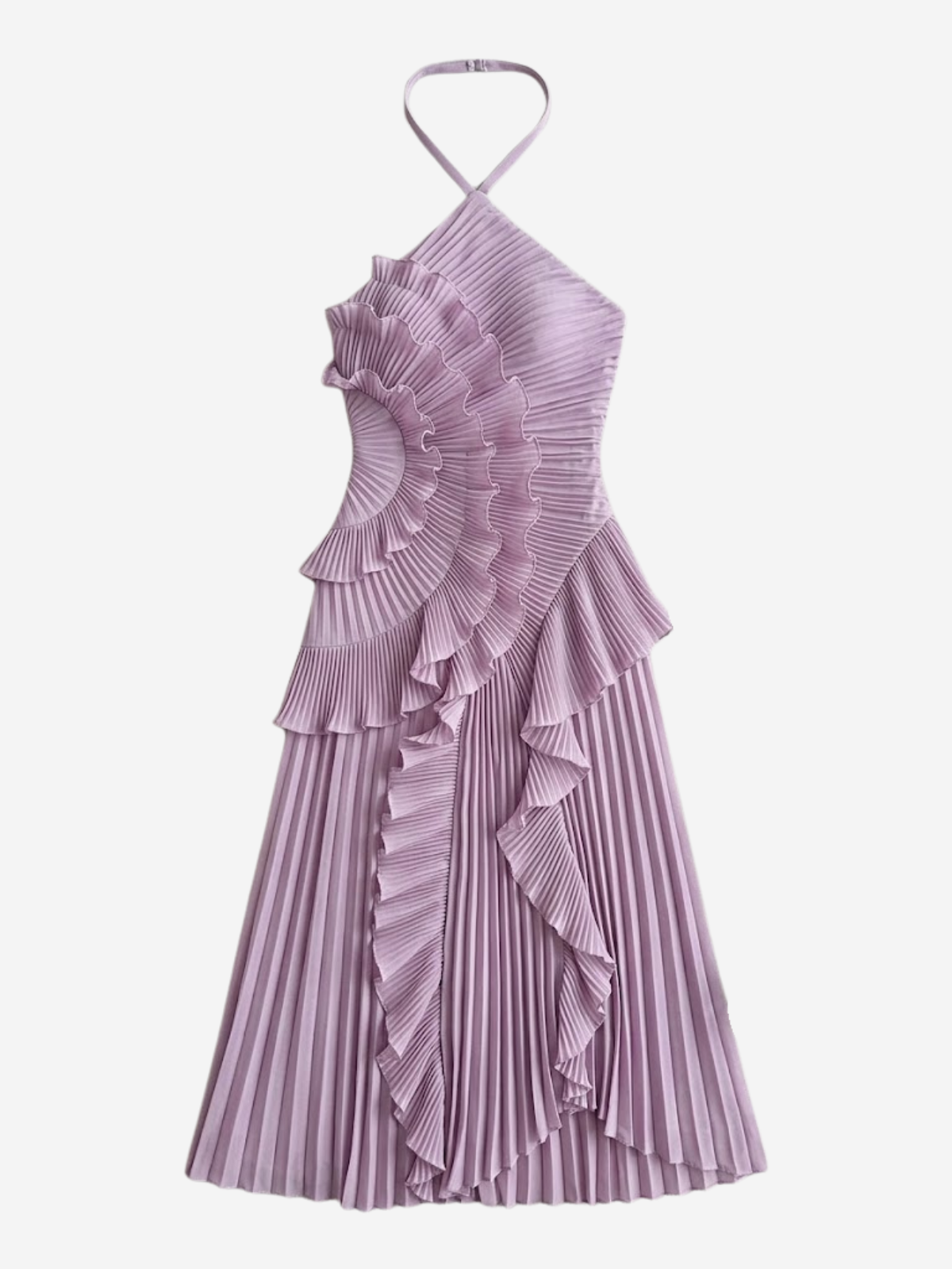 Pleated Ruffle Halterneck Midi Dress for Women - Elegant Summer Fashion