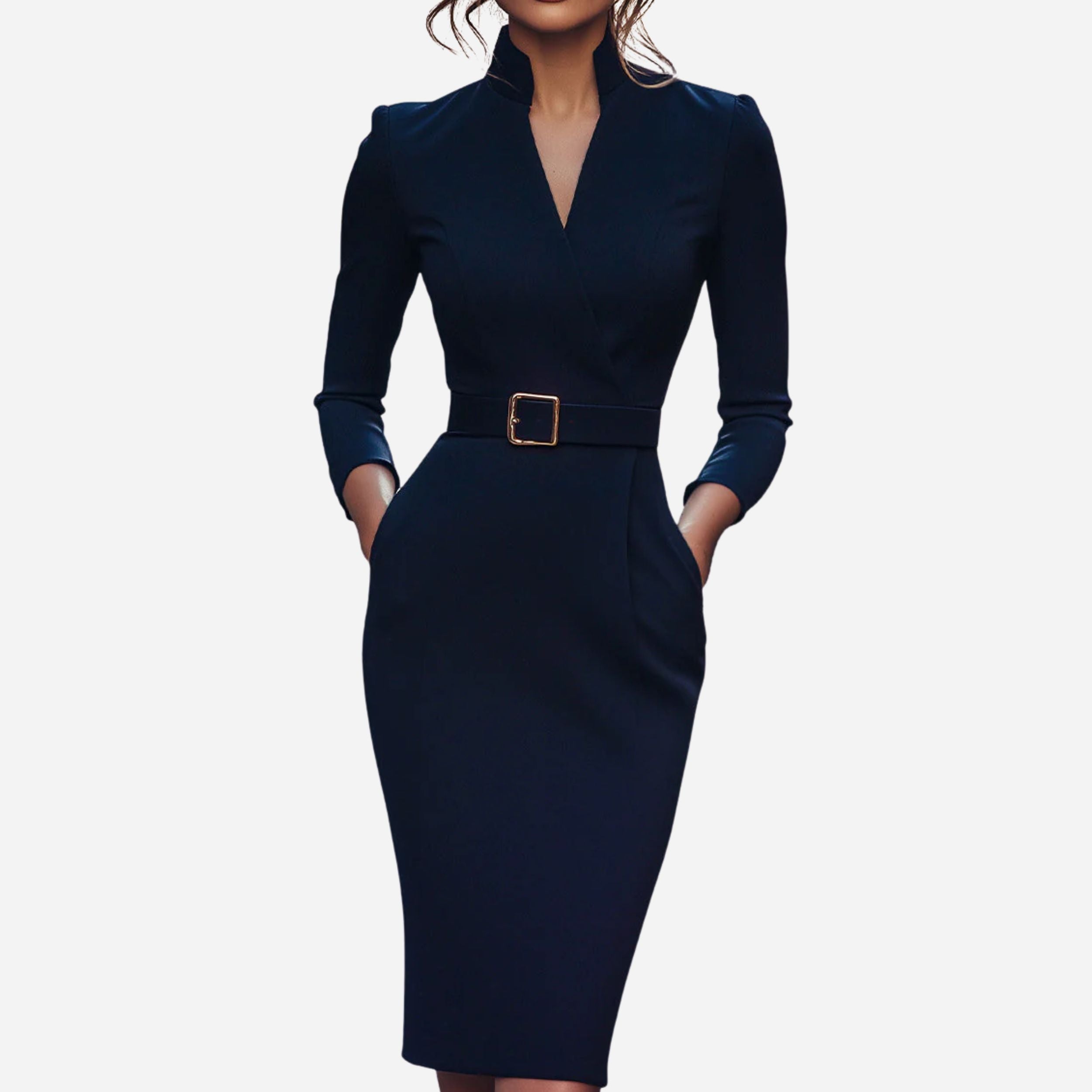 Belted Sheath Dress for Women – Elegant Structured Design for Formal Events