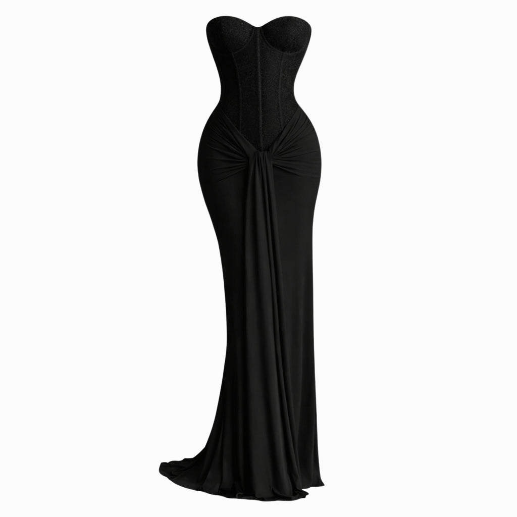 Strapless Ribbon Waist Evening Dress | Elegant Long Gown for Women