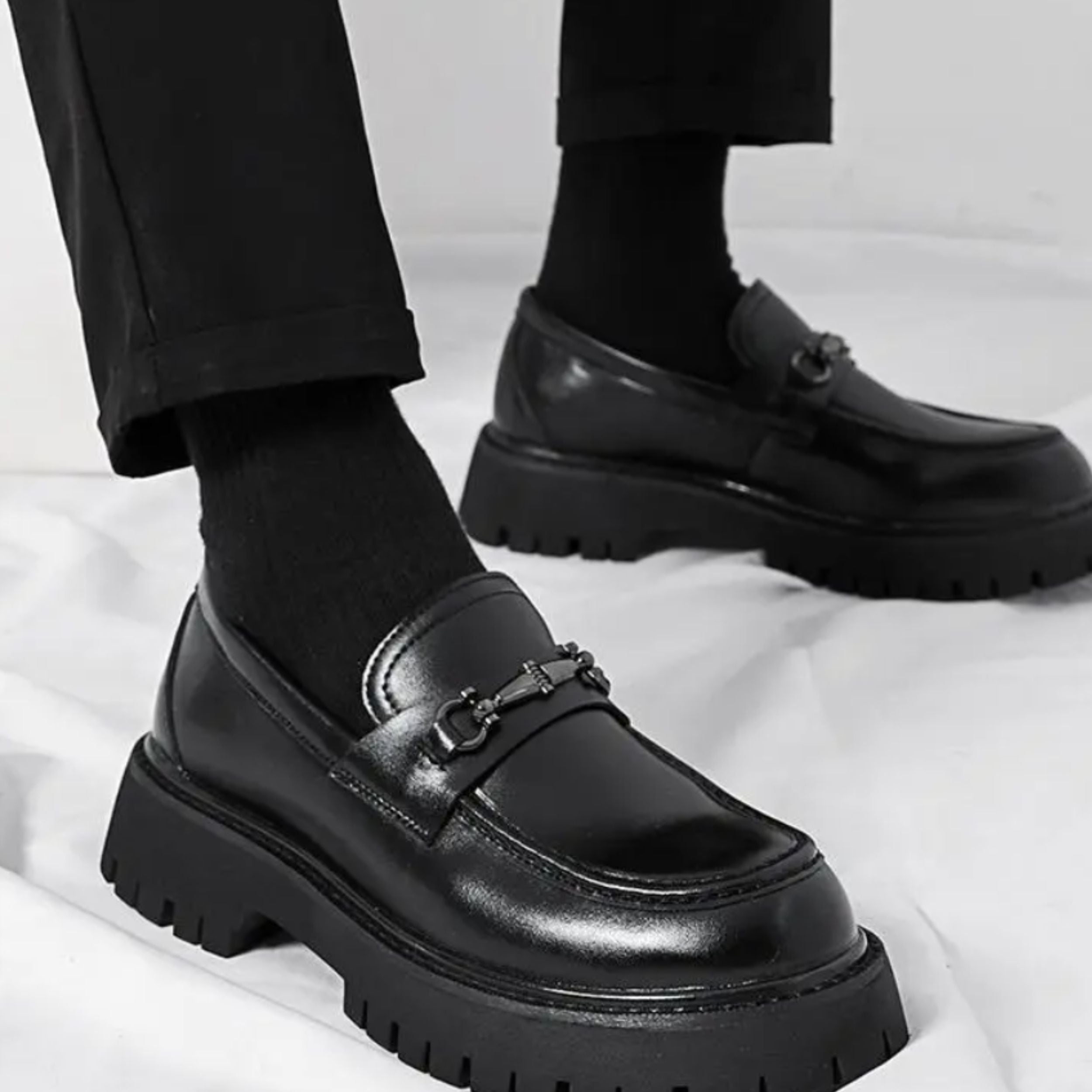 Men's Chunky Sole Leather Business Loafers – Classic British Style
