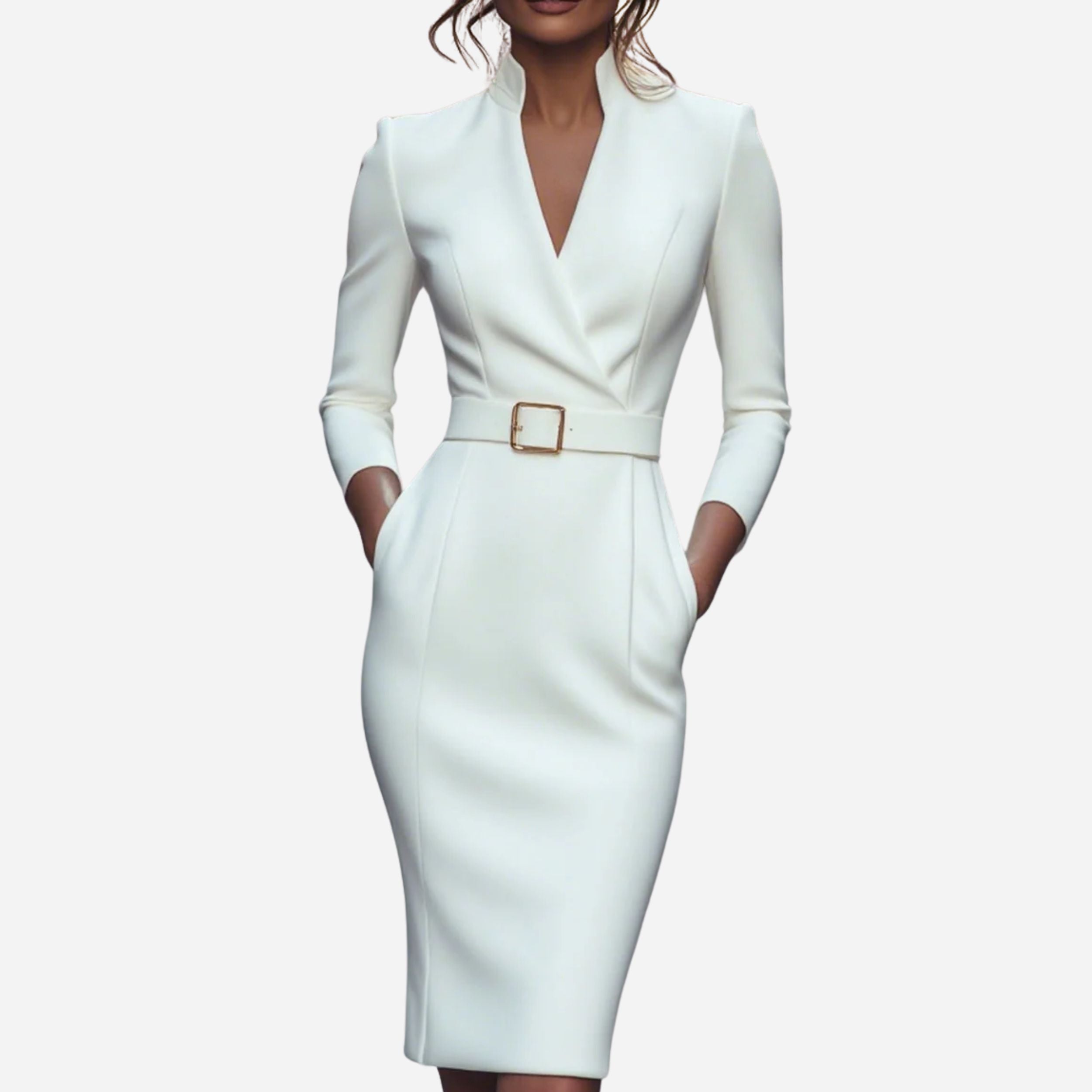 Belted Sheath Dress for Women – Elegant Structured Design for Formal Events