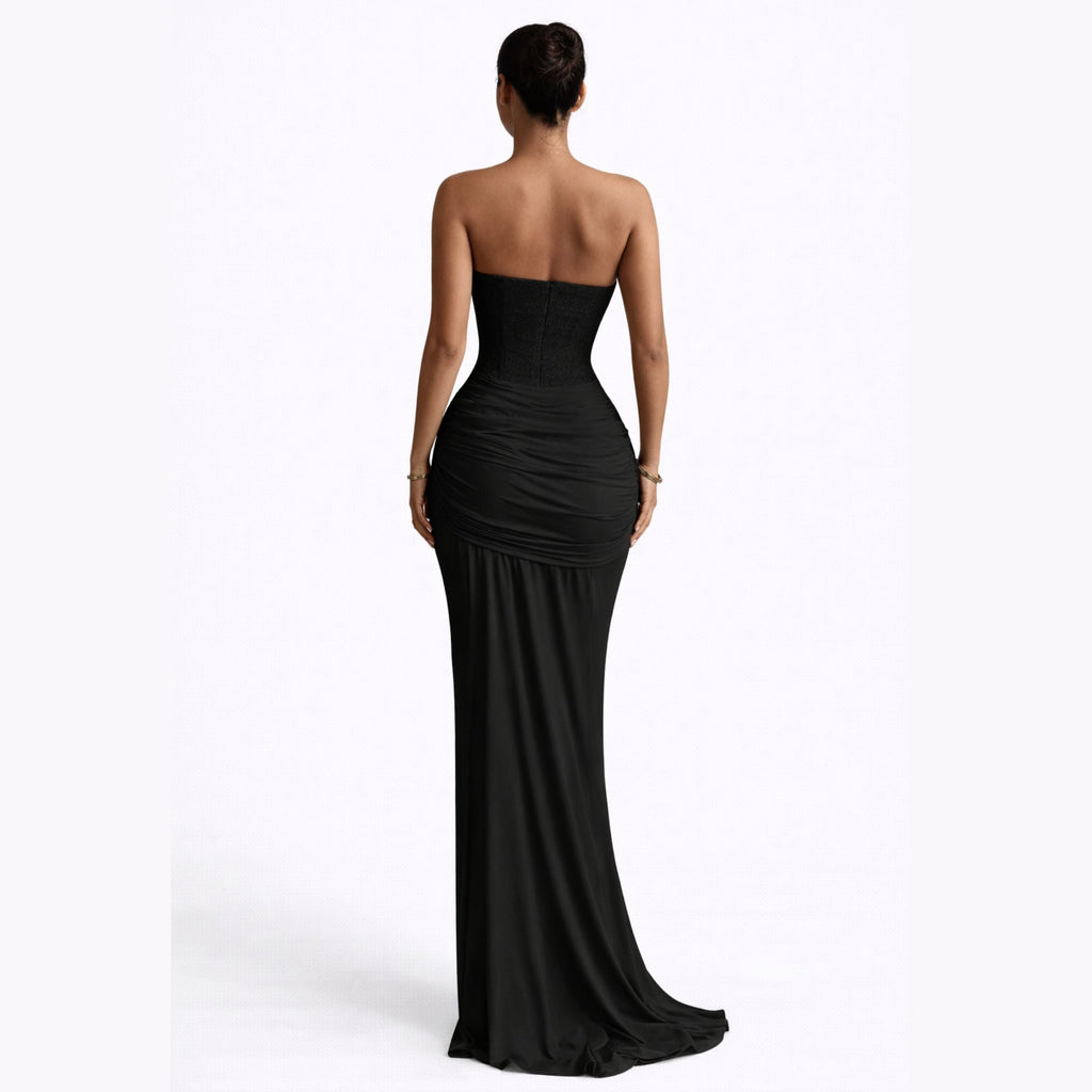 Strapless Ribbon Waist Evening Dress | Elegant Long Gown for Women