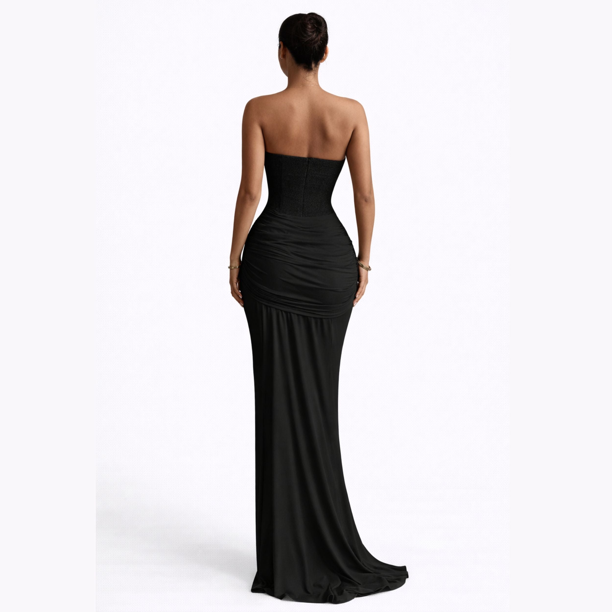 Strapless Ribbon Waist Evening Dress | Elegant Long Gown for Women