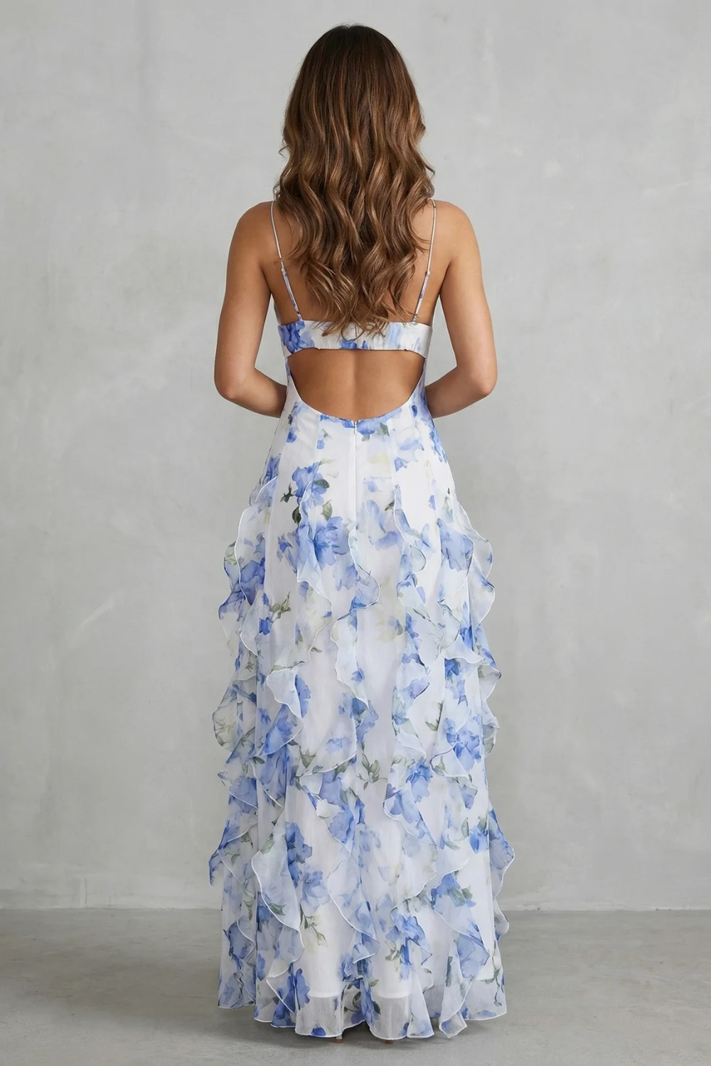 Sheer Floral Maxi Dress with Ruffles for Evening Events