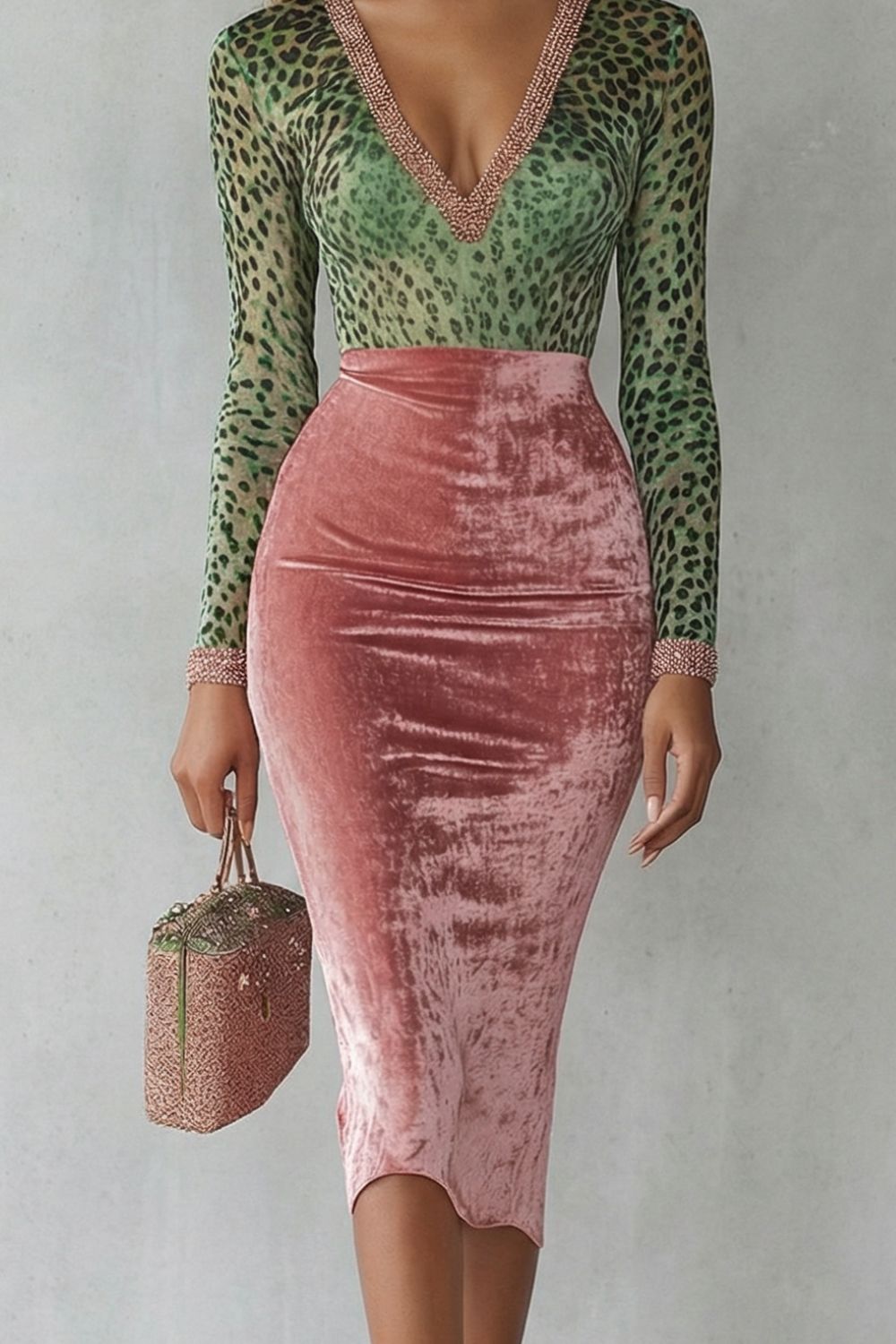 Leopard Velvet Bodycon Midi Dress for Elegant Evening Wear