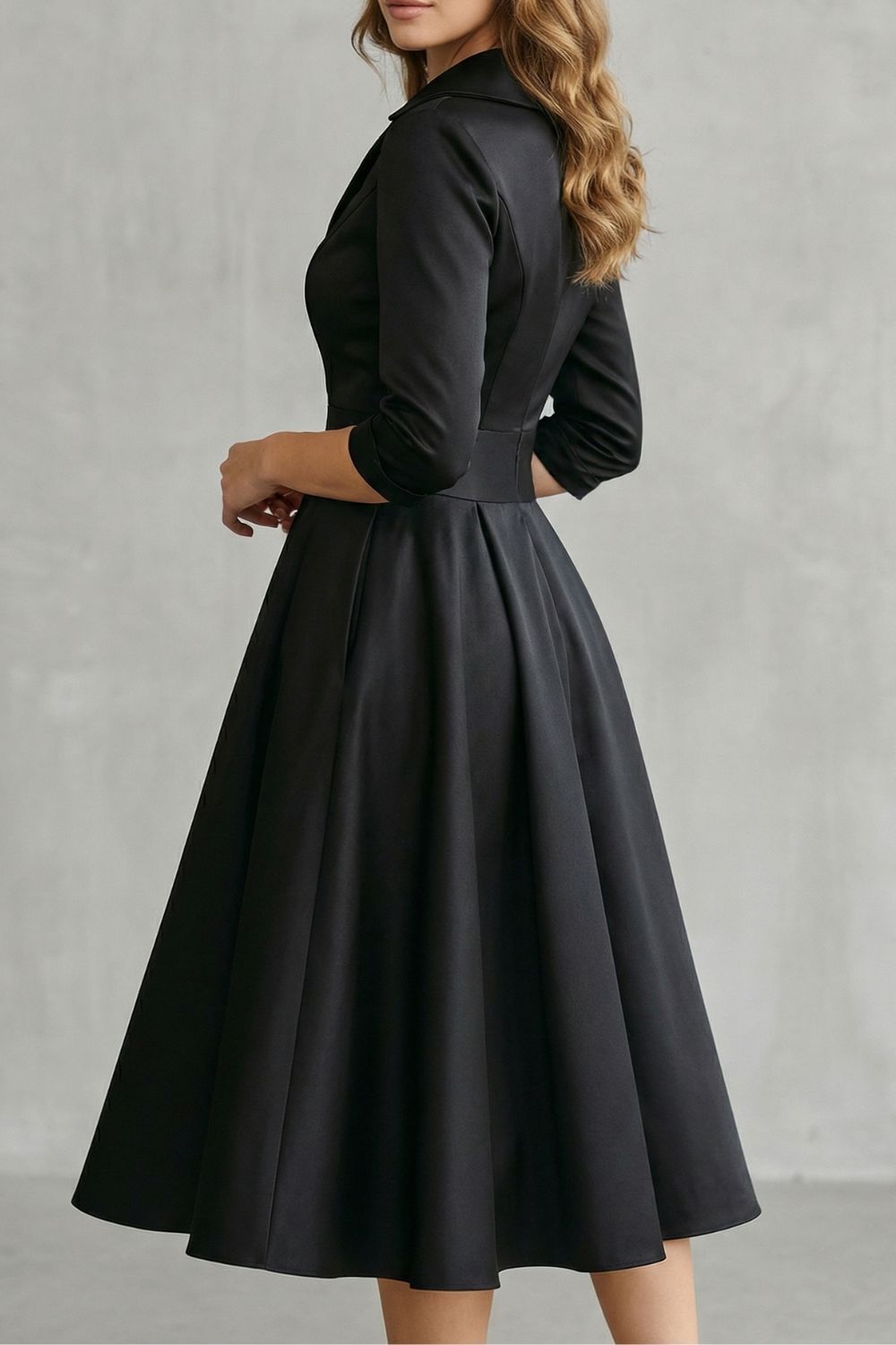 Draped Collar Midi Dress - Elegant Design for Special Occasions