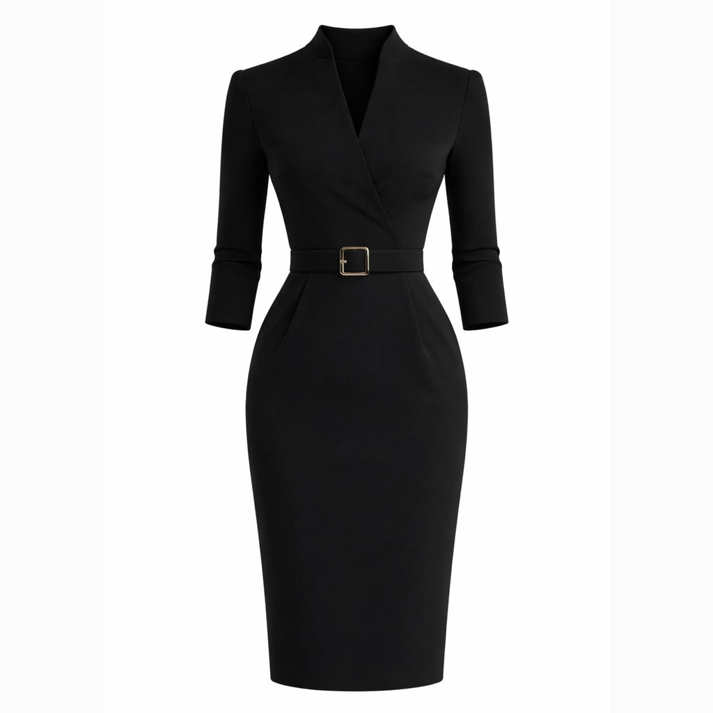Belted Sheath Dress for Women – Elegant Structured Design for Formal Events