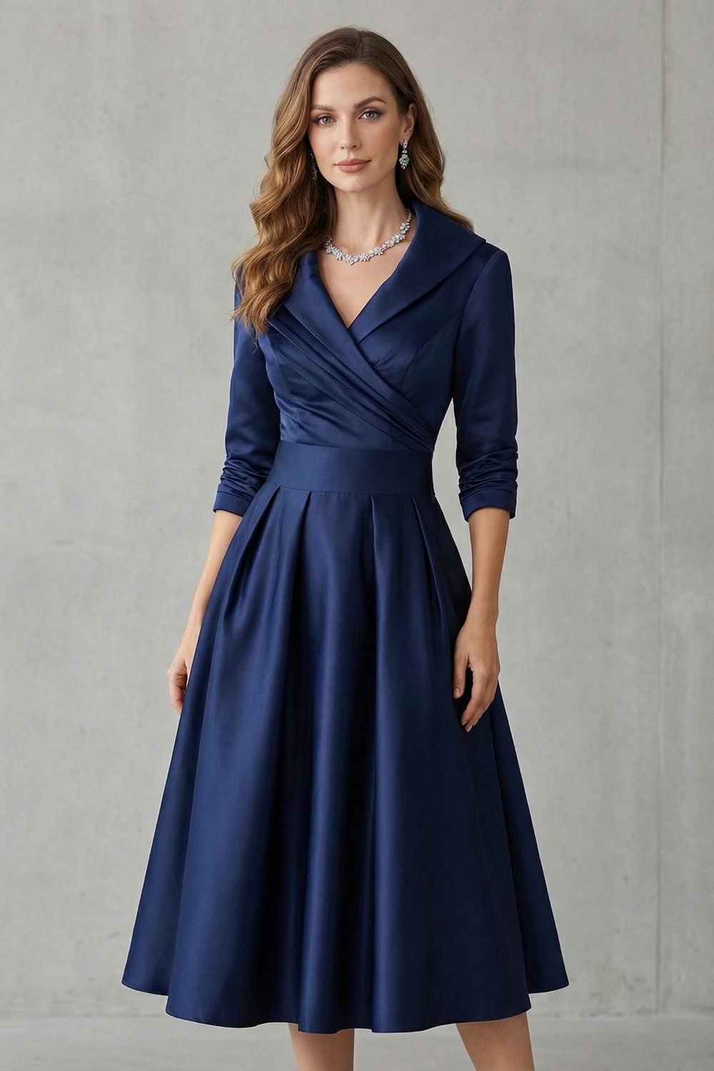 Draped Collar Midi Dress - Elegant Design for Special Occasions