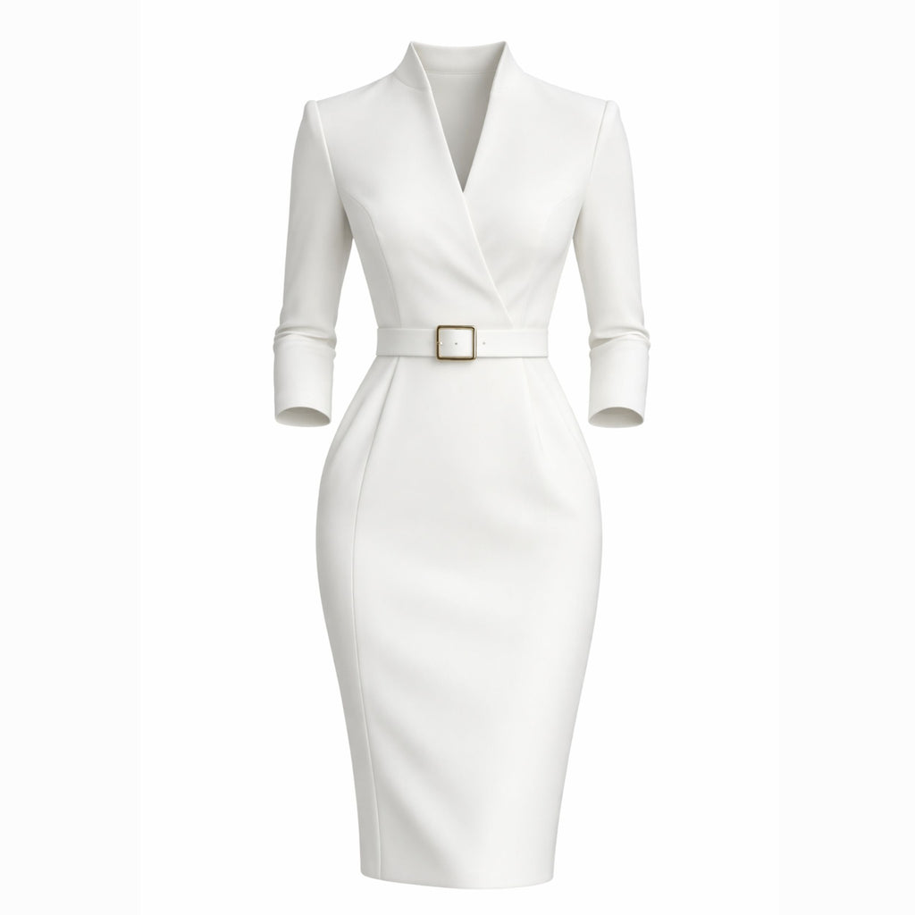 Belted Sheath Dress for Women – Elegant Structured Design for Formal Events