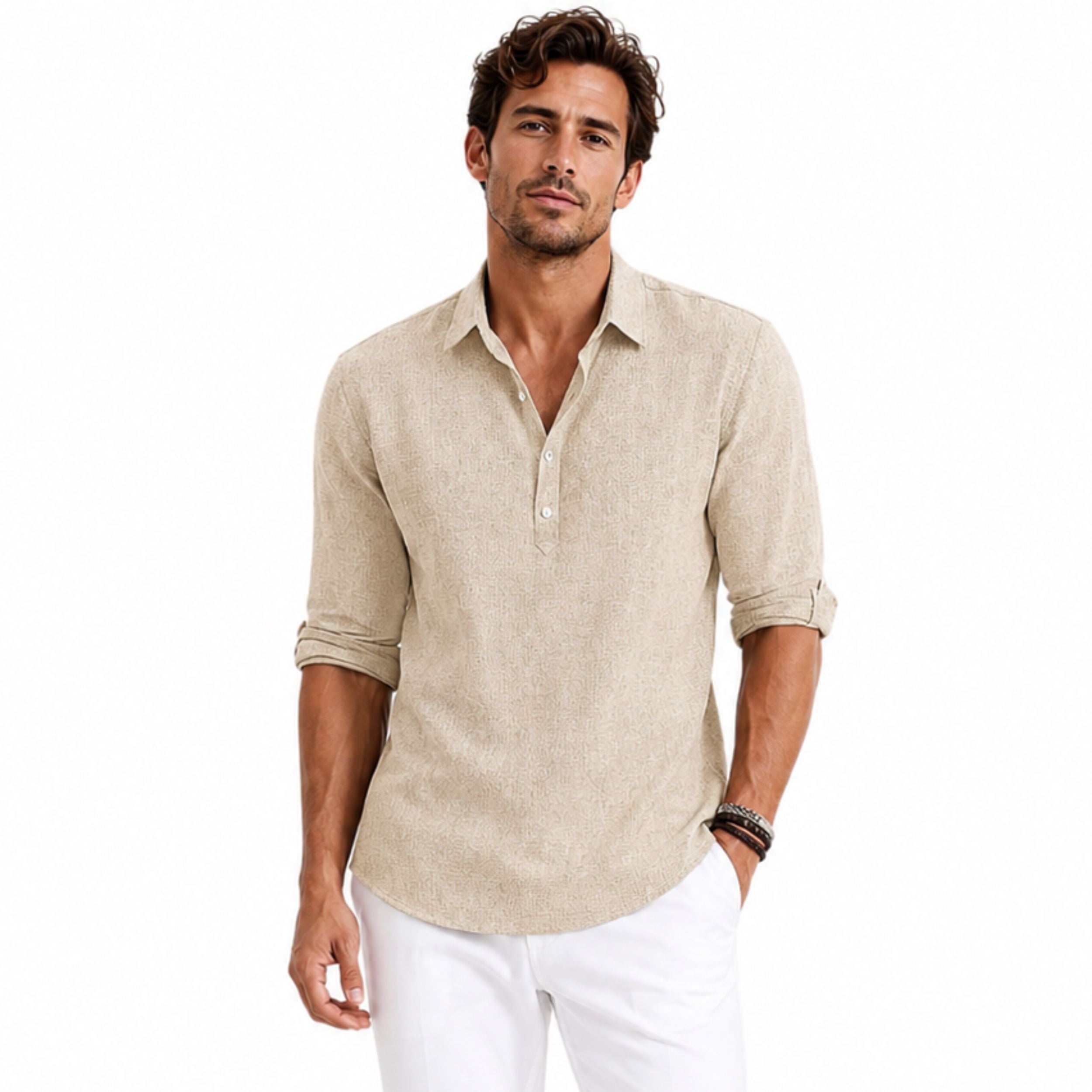 Men's Casual Popover Shirt - Relaxed Fit, Lightweight Fabric for Everyday Wear