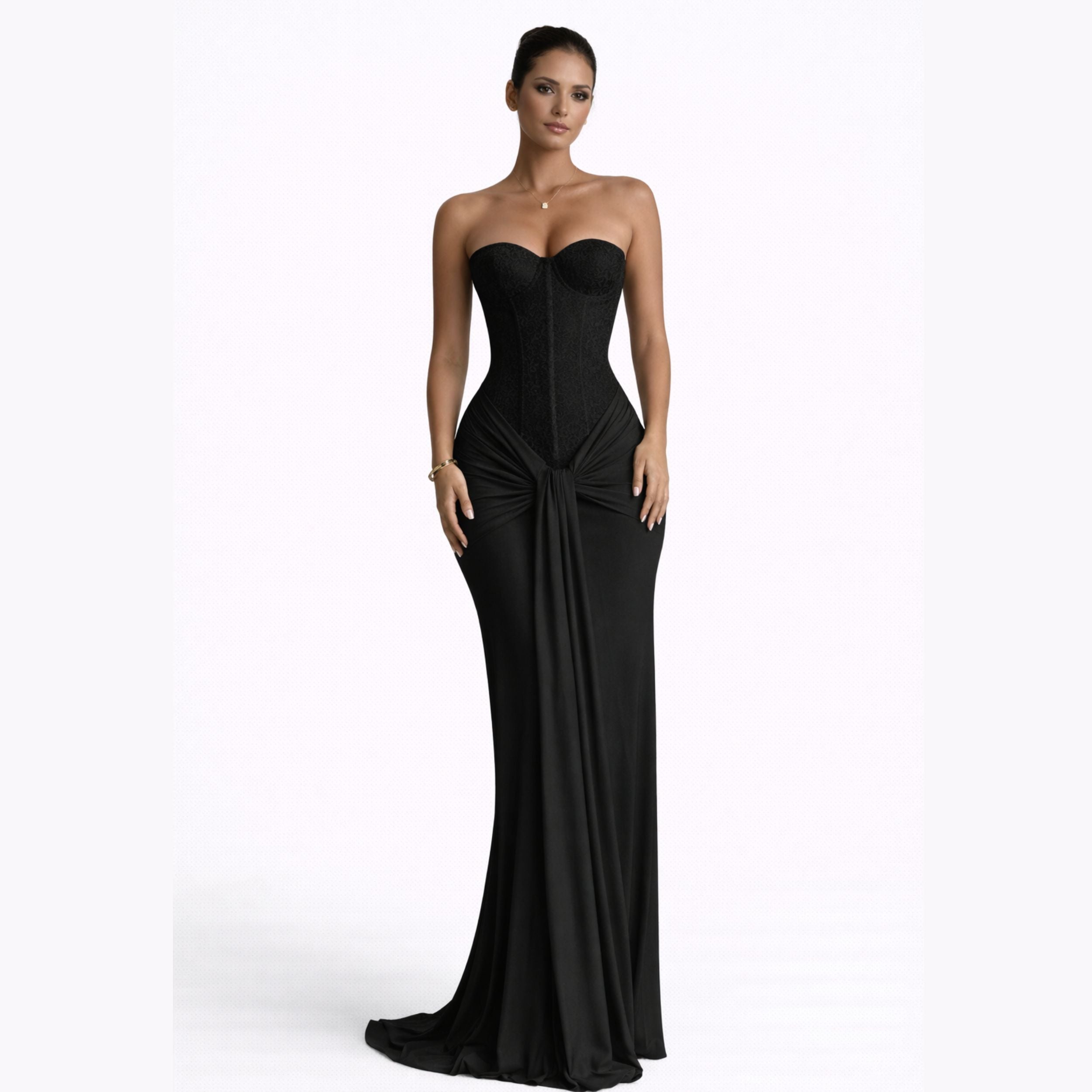 Strapless Ribbon Waist Evening Dress | Elegant Long Gown for Women