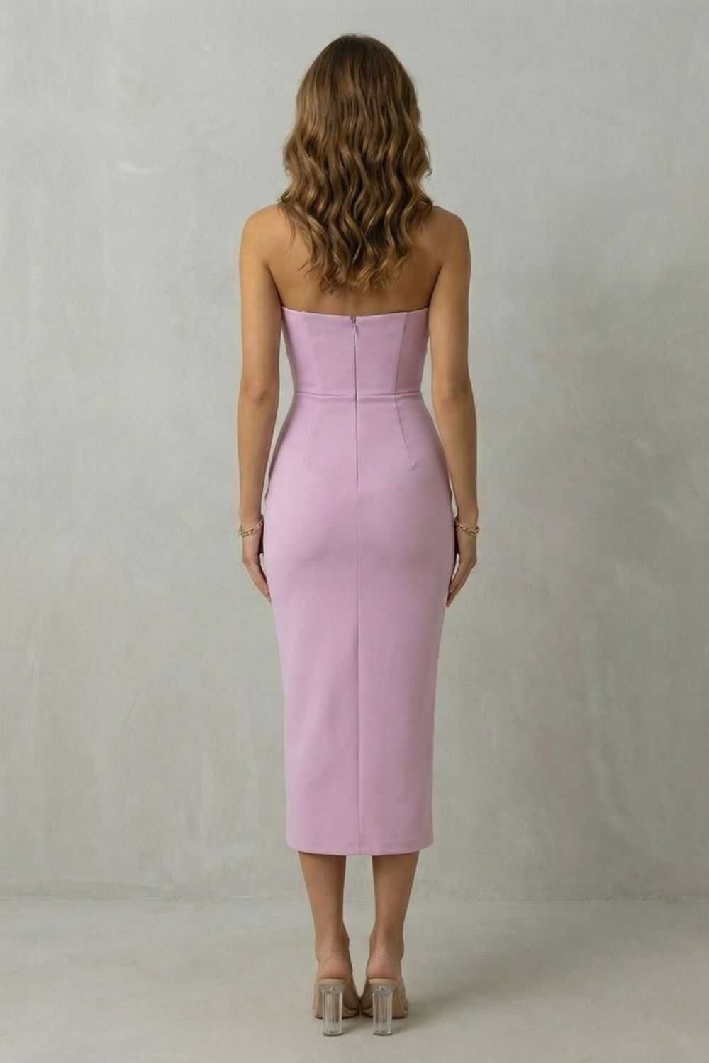 Sculpted Sleeveless Midi Dress - Draped Elegance for Formal Events