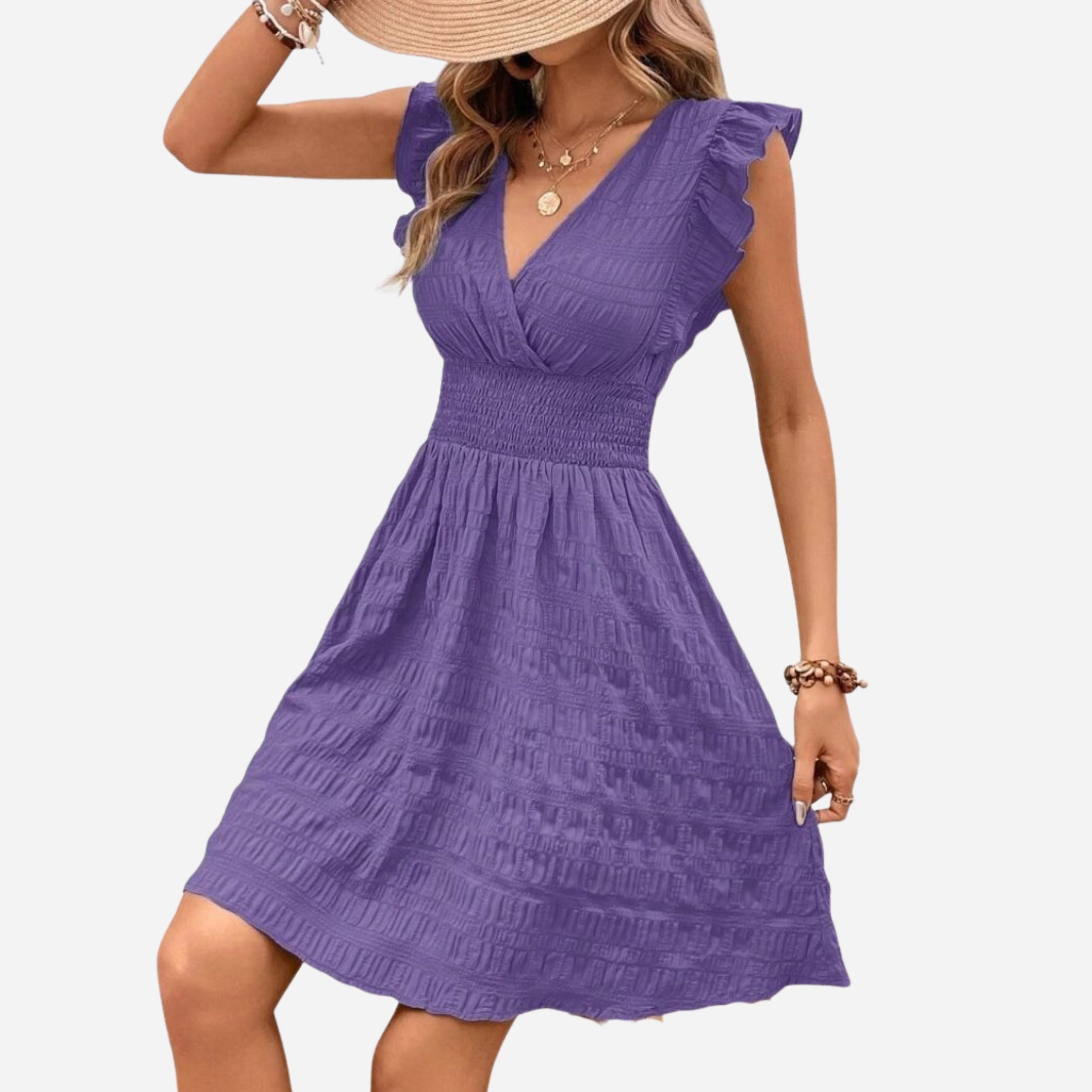 V-Neck Pleated Dress for Women - Slim Fit Elegant Style for Events