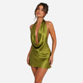 Elegant Solid Color Satin Dress with Back Zipper for Women