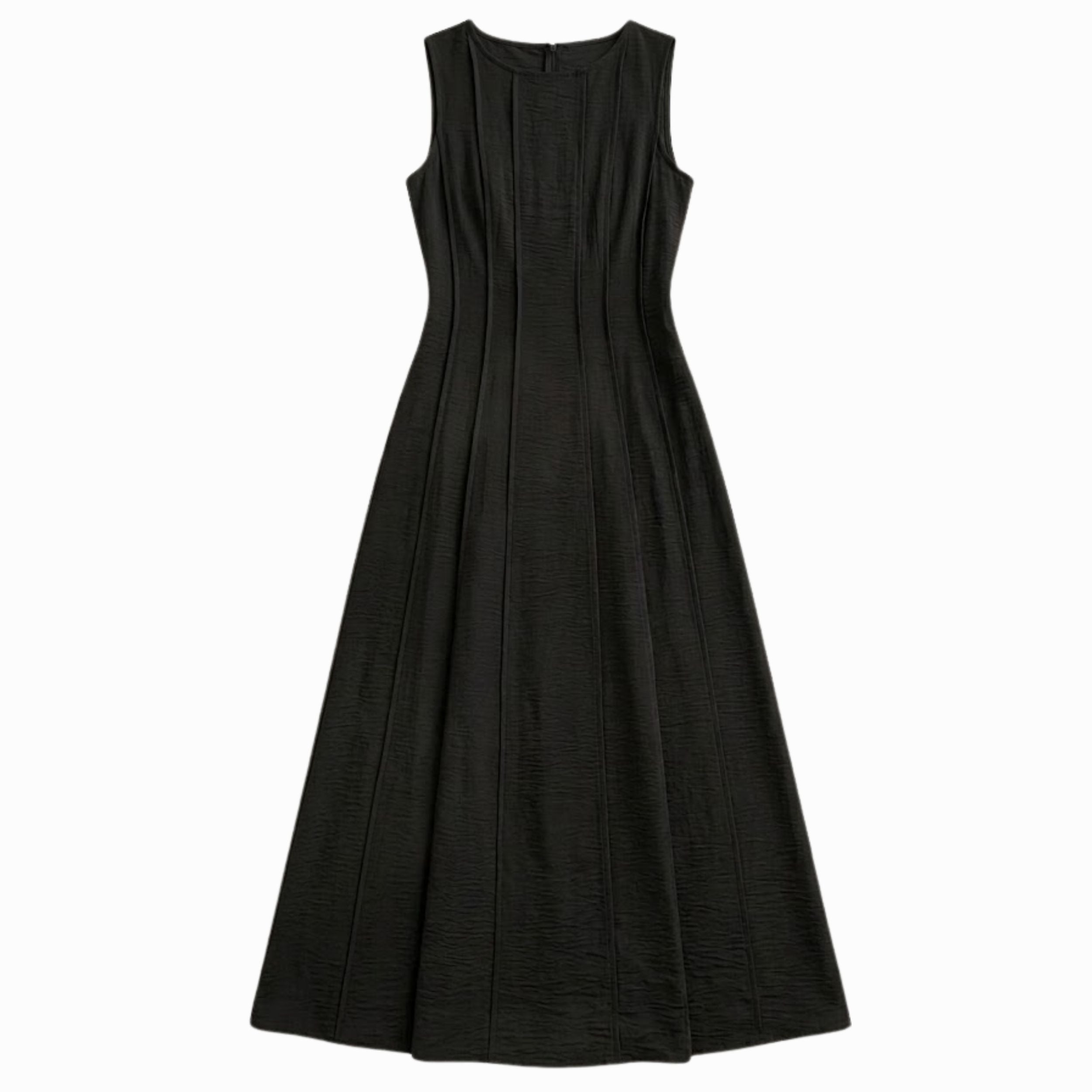Linen-Look A-Line Long Dress for Women – Pleated Waist with Slit