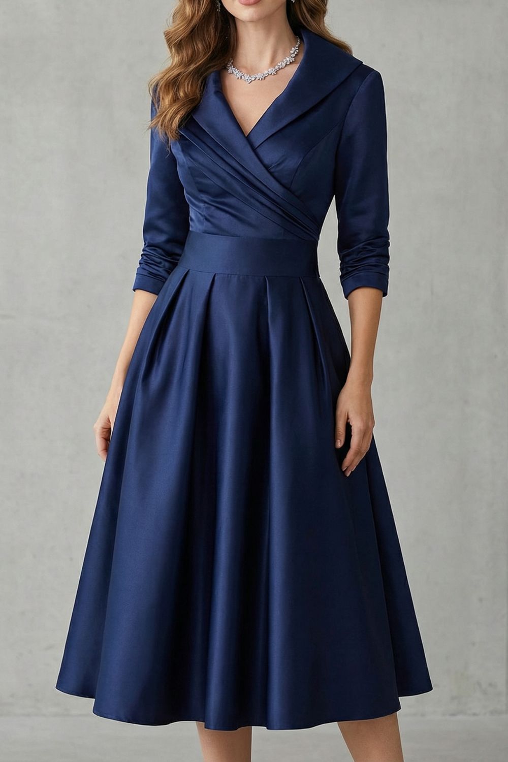 Draped Collar Midi Dress - Elegant Design for Special Occasions
