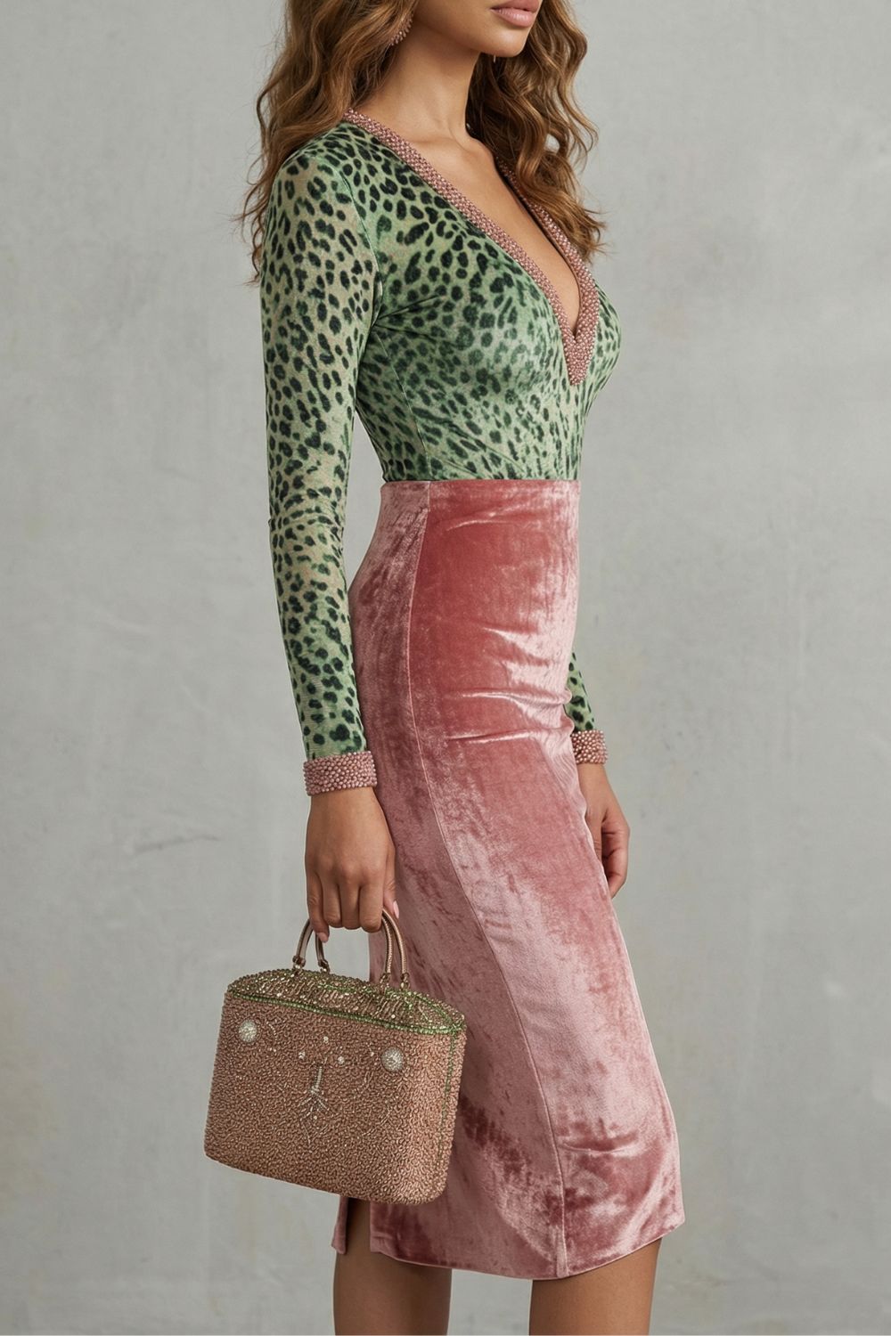 Leopard Velvet Bodycon Midi Dress for Elegant Evening Wear