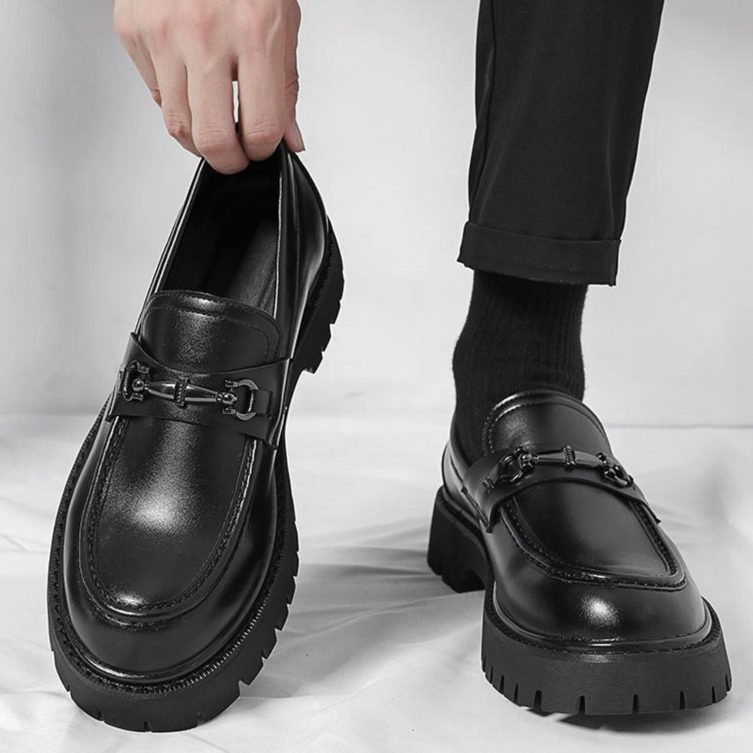 Men's Chunky Sole Leather Business Loafers – Classic British Style