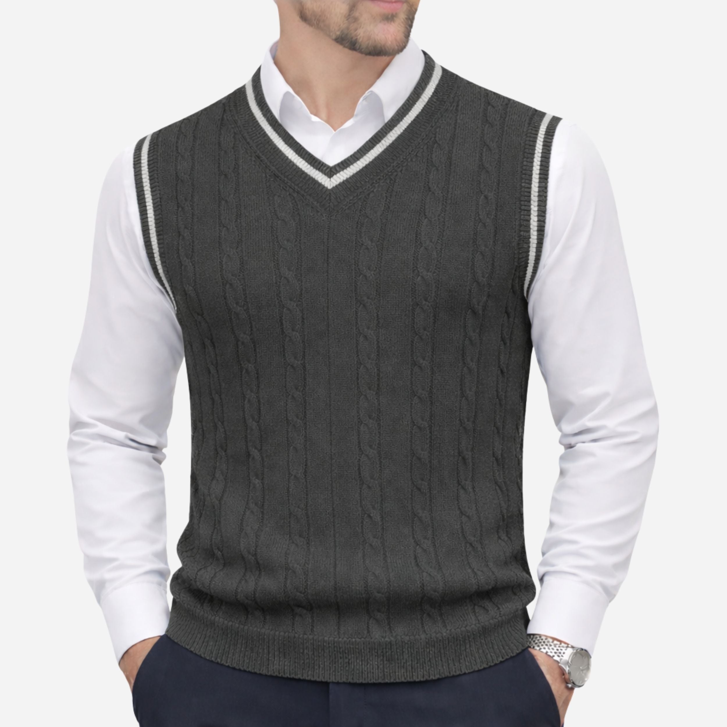 Men's Knitted V-Neck Vest - Heritage Layers - Casual Knitwear for Layering