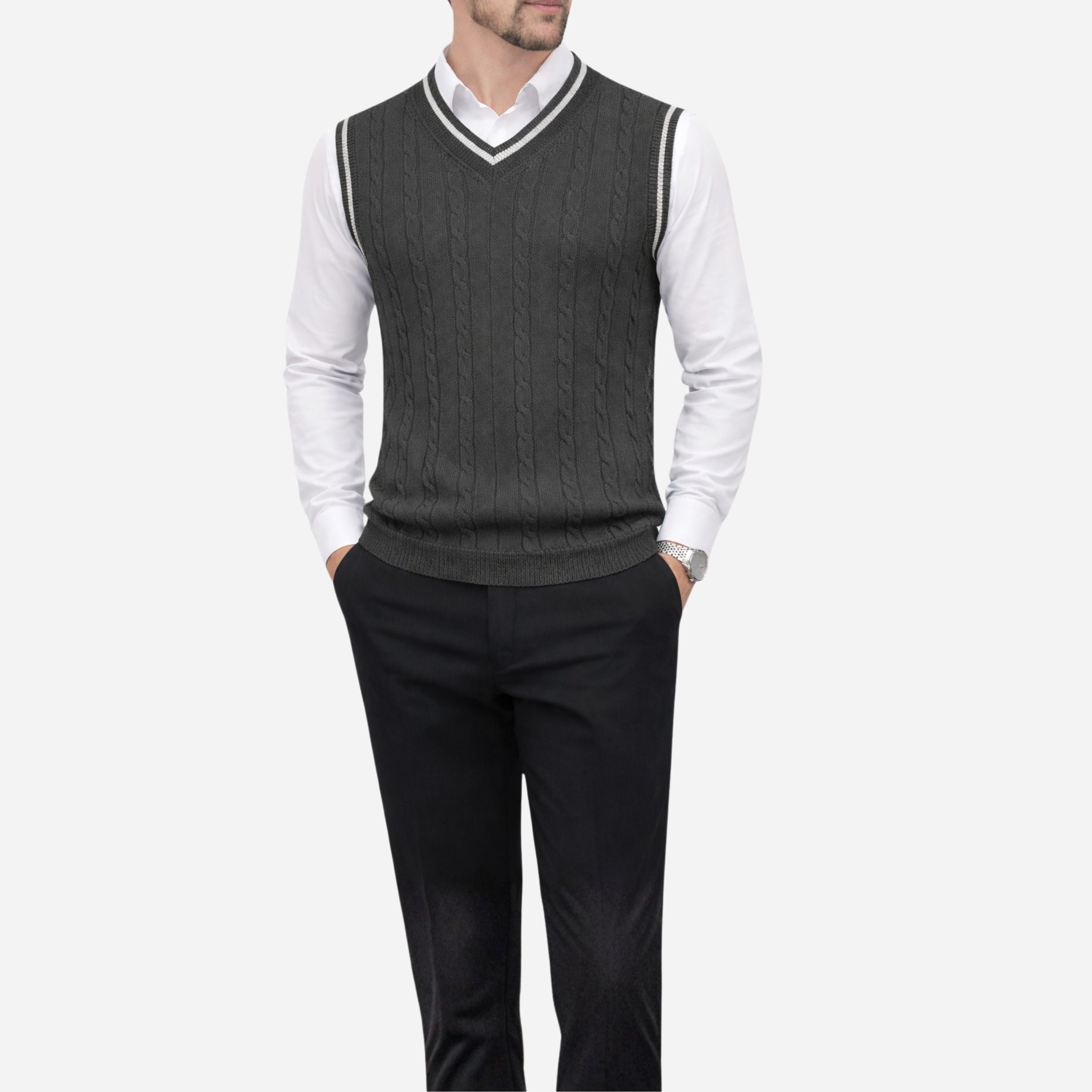Men's Knitted V-Neck Vest - Heritage Layers - Casual Knitwear for Layering