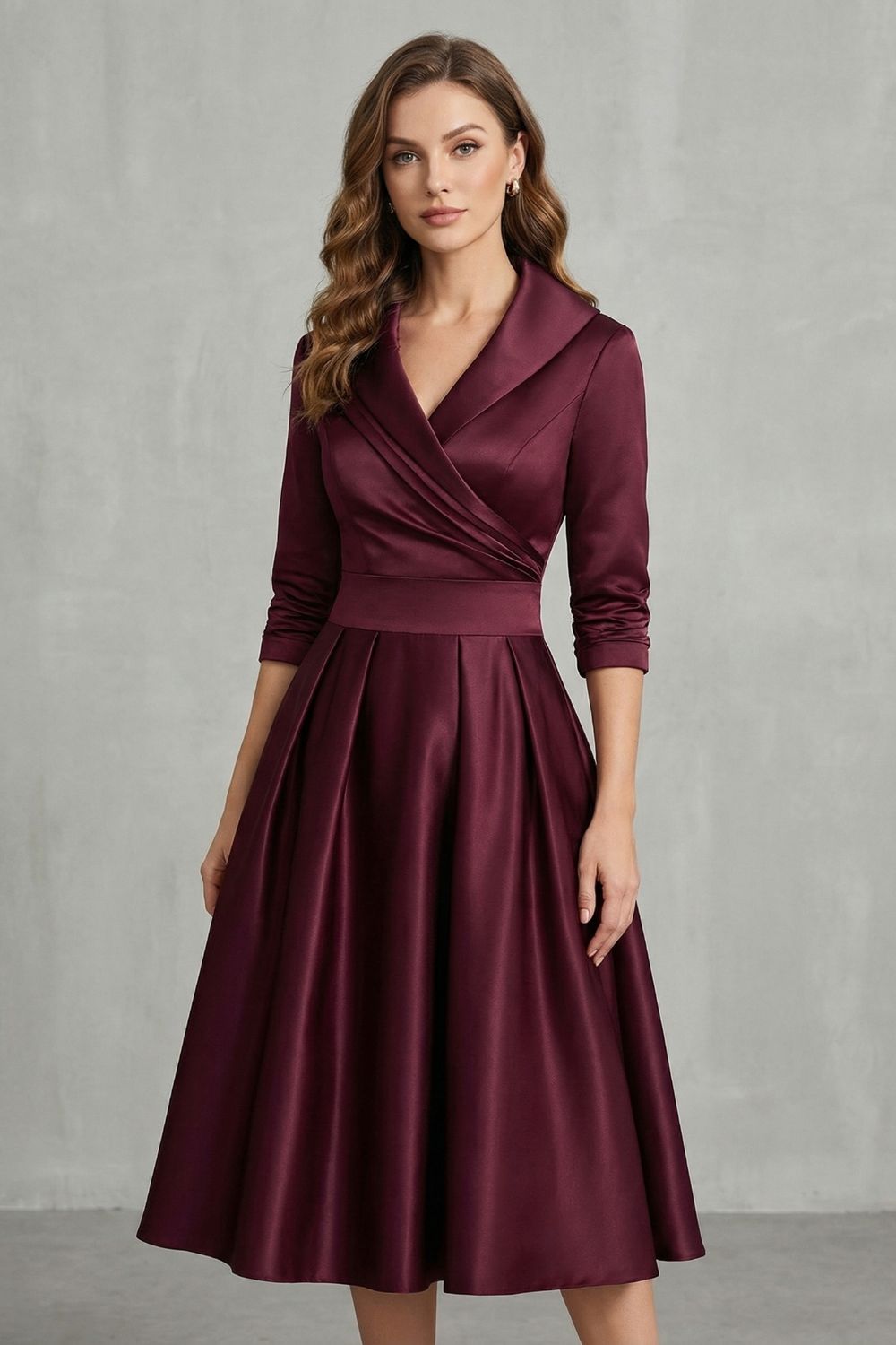 Draped Collar Midi Dress - Elegant Design for Special Occasions