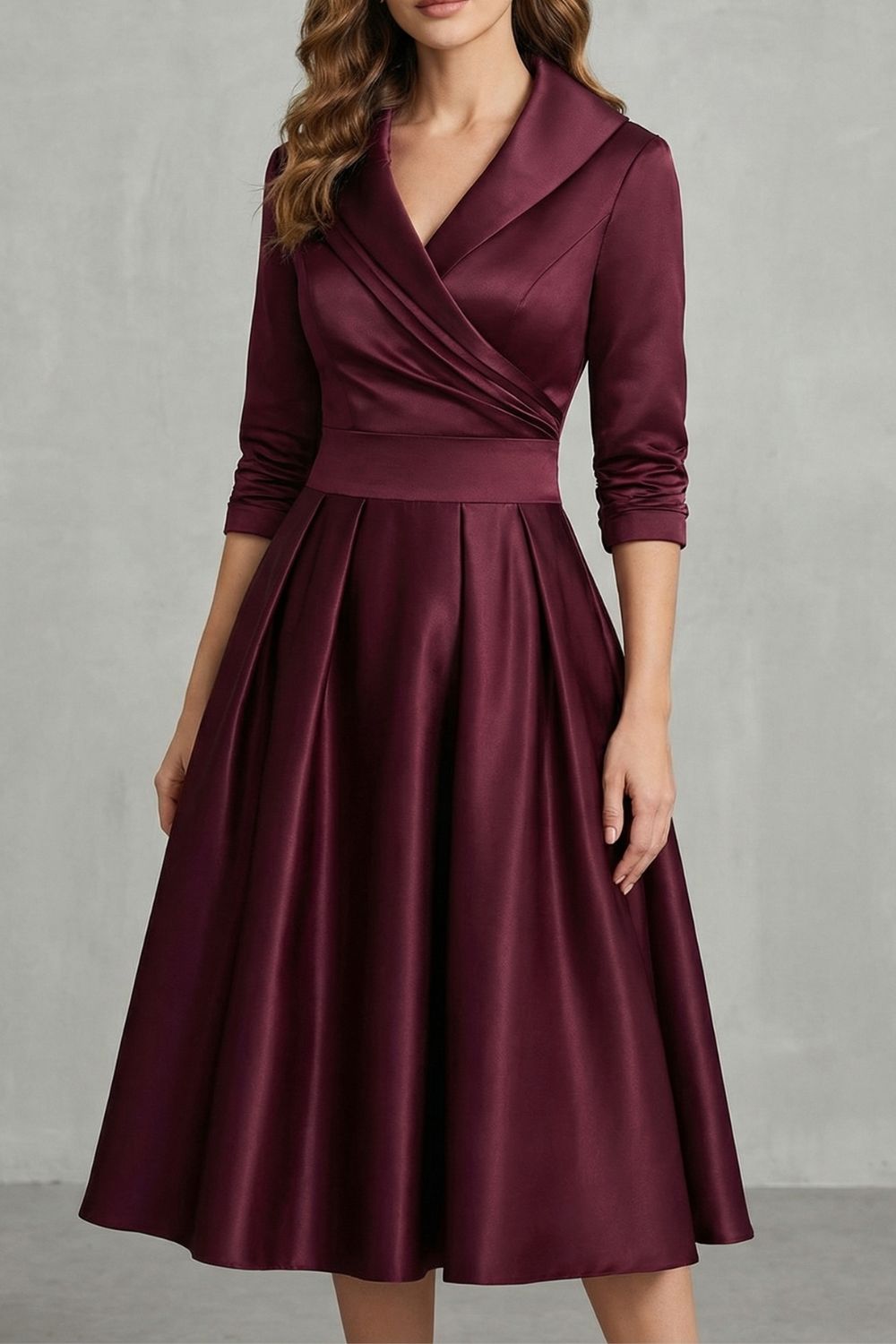 Draped Collar Midi Dress - Elegant Design for Special Occasions