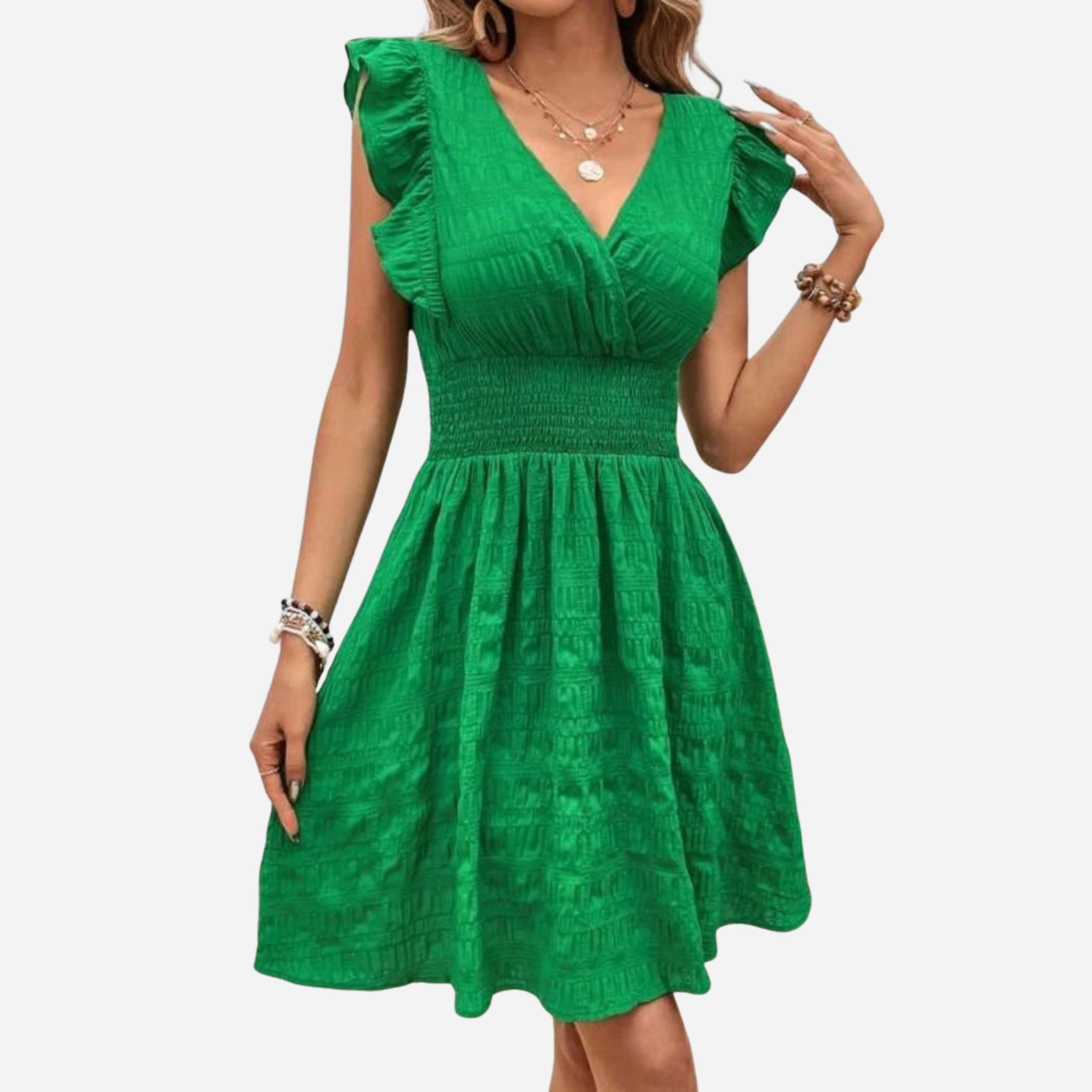 V-Neck Pleated Dress for Women - Slim Fit Elegant Style for Events