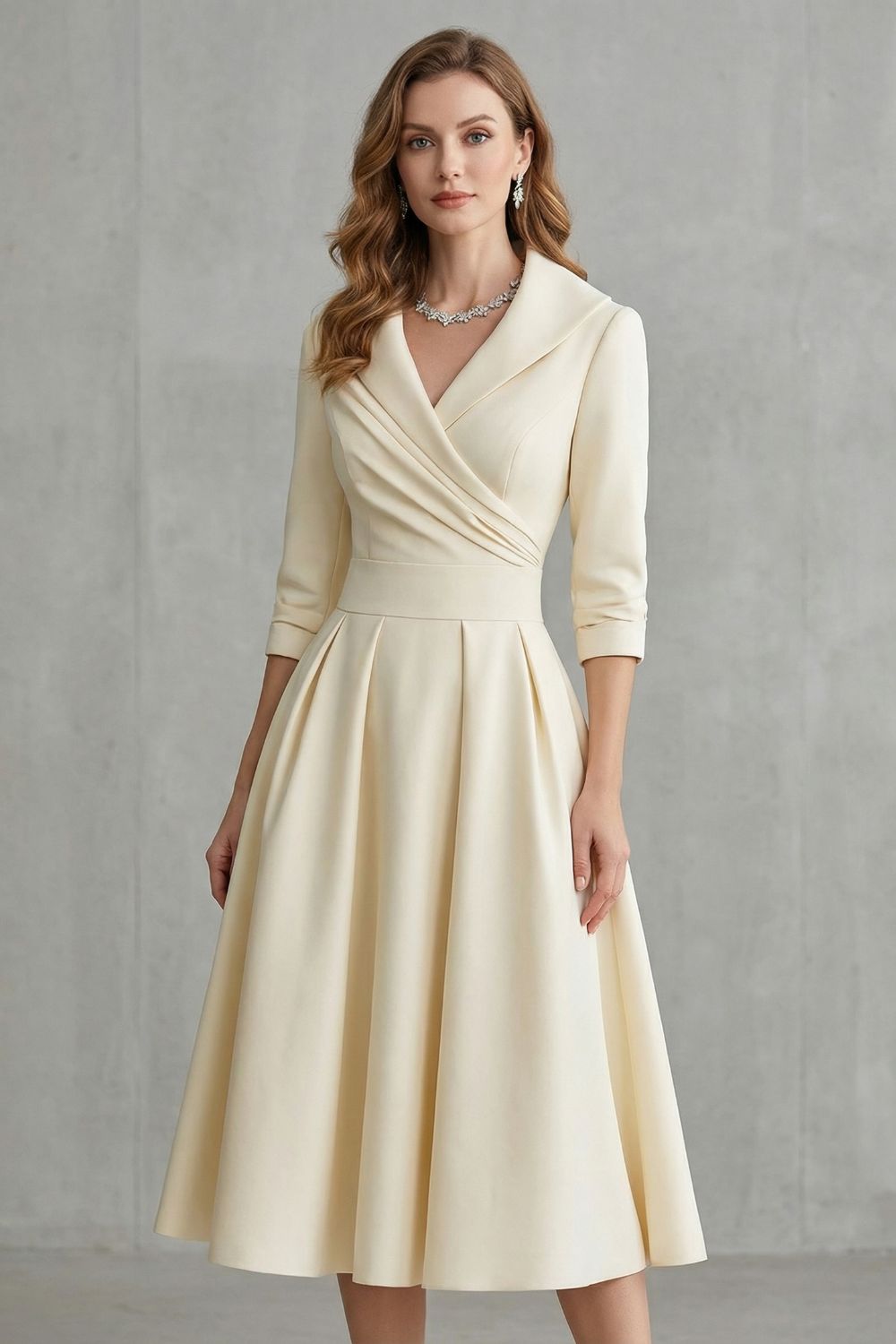 Draped Collar Midi Dress - Elegant Design for Special Occasions