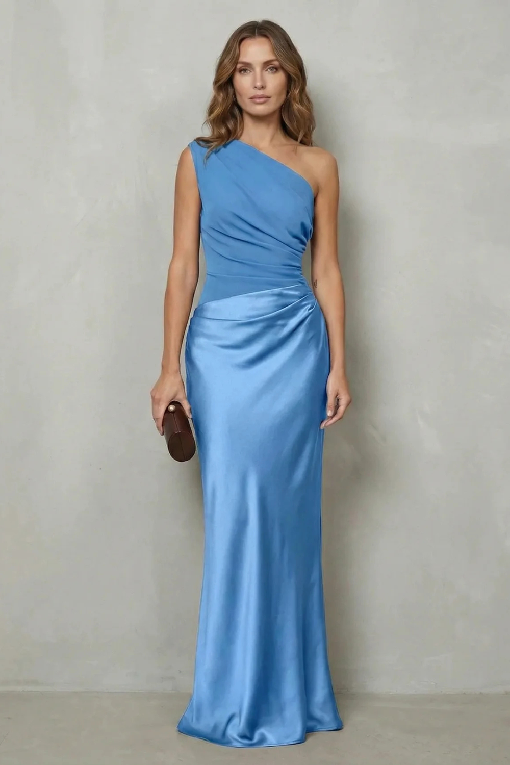Asymmetric Satin Evening Gown with Drape Detail for Formal Events