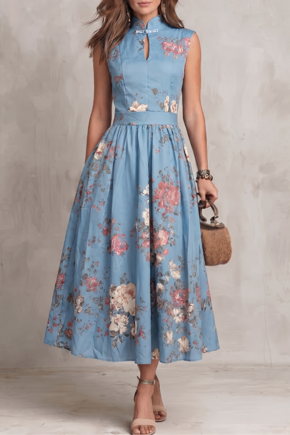 Vintage Floral Midi Dress - Elegant Design for Special Occasions