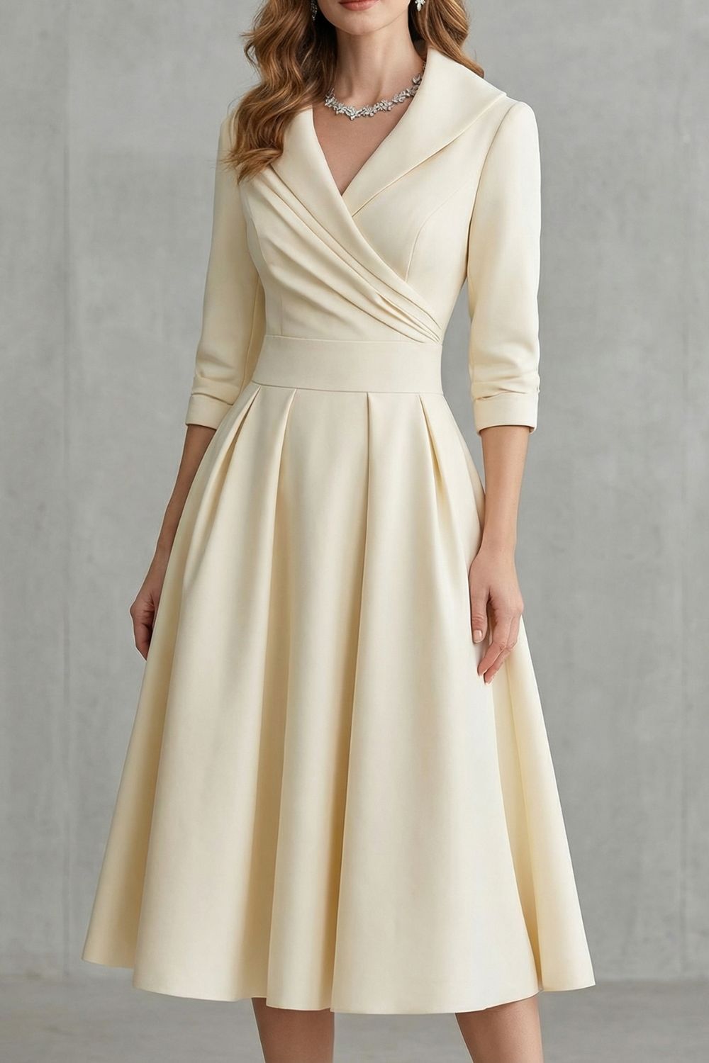 Draped Collar Midi Dress - Elegant Design for Special Occasions