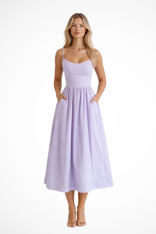 A-Line Midi Dress for Women | Ascot Style | Elegant Wedding Guest Attire | Lightweight Fabric